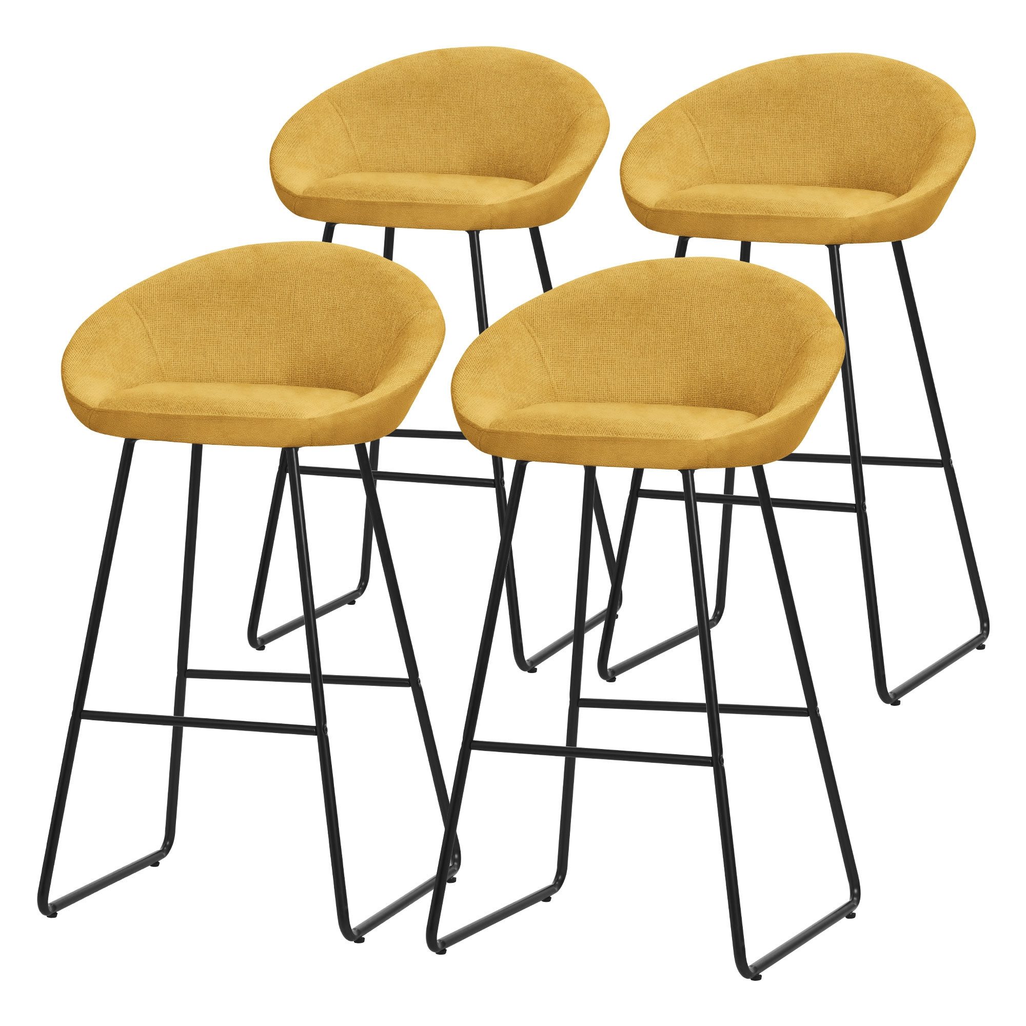 ML-DESIGN Barhocker Gepolsterter Barstuhl mit Metallgestell Rückenlehne und Fußstütze (4 St), Bistrohocker 4er Set Senf Stoffbezug Tresenhocker Küchenhocker Hocker