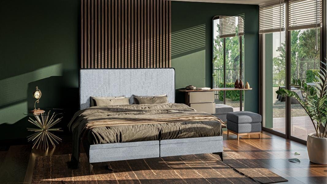 JVmoebel Boxspringbett Made Designer Bett Schlafzimmer Möbel in Betten, Stoff Europa Grau Doppelbett Modern
