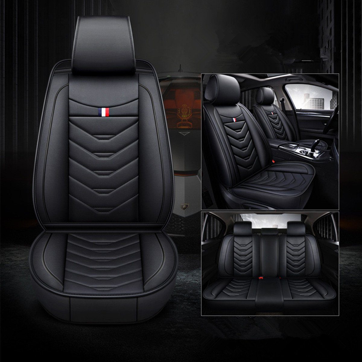Luxus 5D Auto Sitzkissen Sitzauflage Car Sitzbezüge PU Leder
