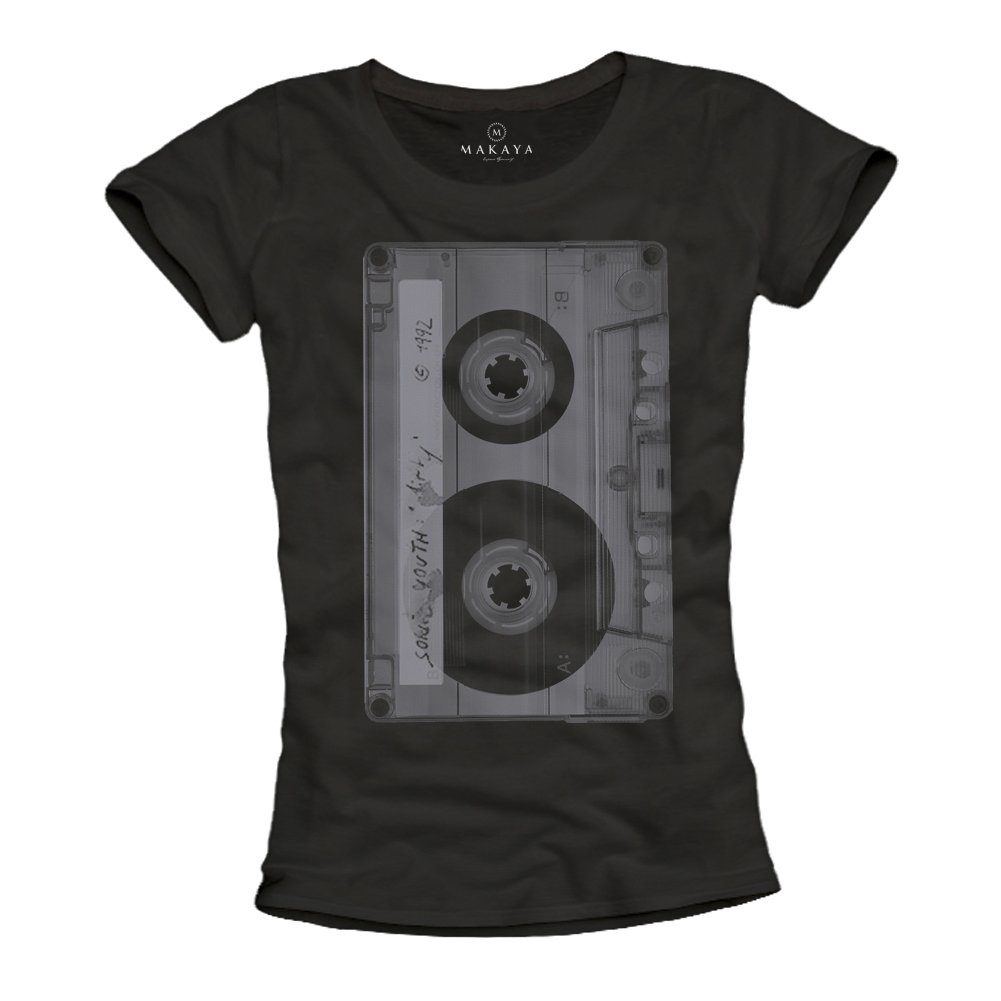 MAKAYA T-Shirt Damen Kurzarm Schwarz Musik günstig online kaufen