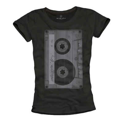 MAKAYA T-Shirt Damen Kurzarm Schwarz Musik Top Hip Hop Frauen Oberteile Tape Print