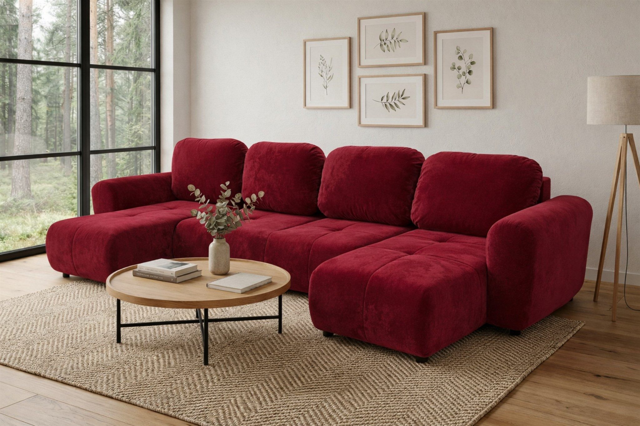 Fun Möbel Wohnlandschaft Sofa mit Schlaffunktion BRUSK MAX in Stoff, Sofa Rücken echt bezogen