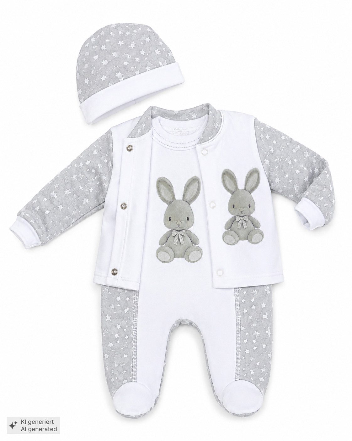 La Bortini Strampler Baby Set Erstlingsset Stramplerhose Hemdchen Mütze für Neugeborene (Erstausstattung, für Jungen und Mädchen, Anzug 3-teilig) Baumwolle – Bild 3 von 4