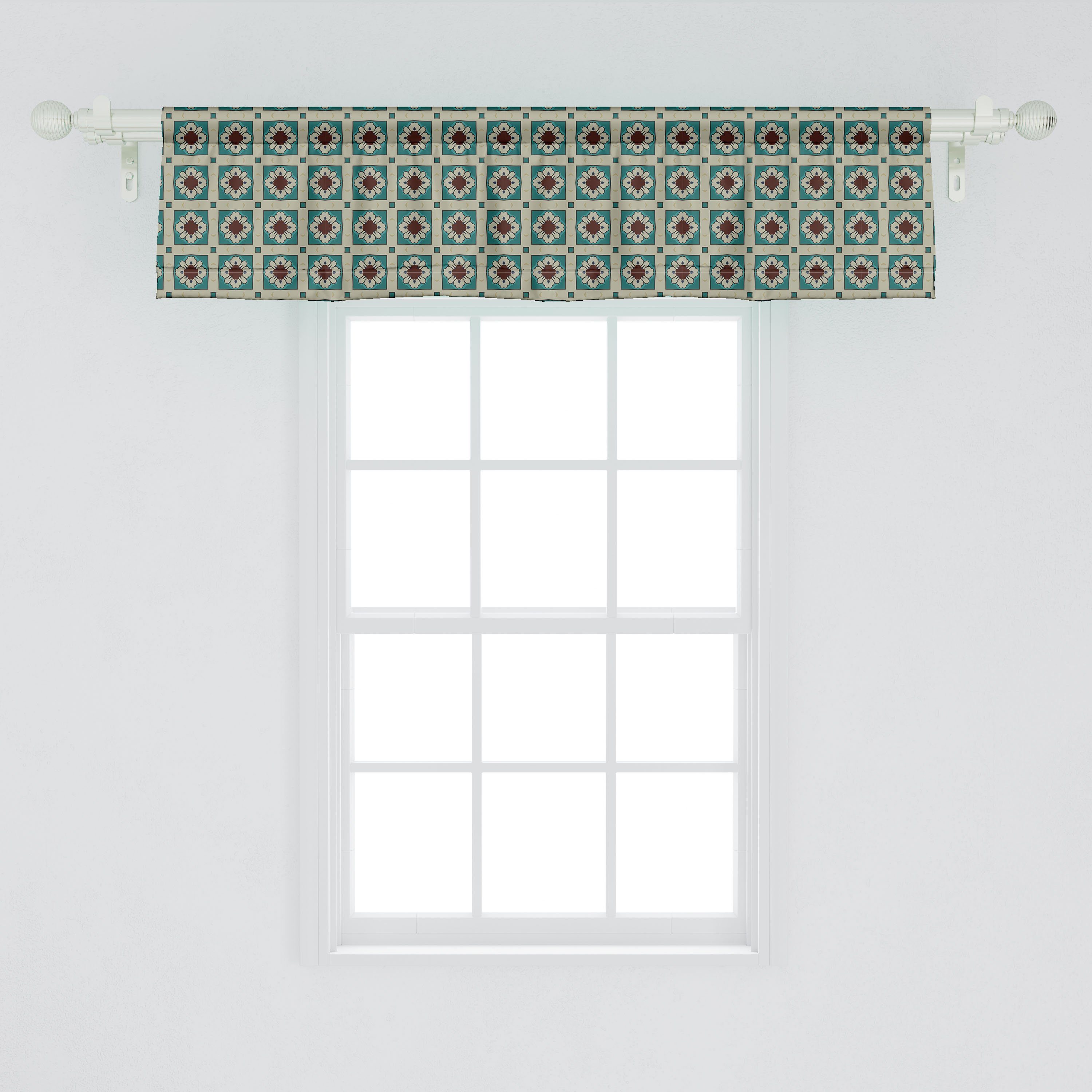 Scheibengardine Vorhang Volant Abakuhaus, Microfaser, Antike für Verziert Küche Stangentasche, Dekor Kachel mit Jahrgang Blumen Schlafzimmer
