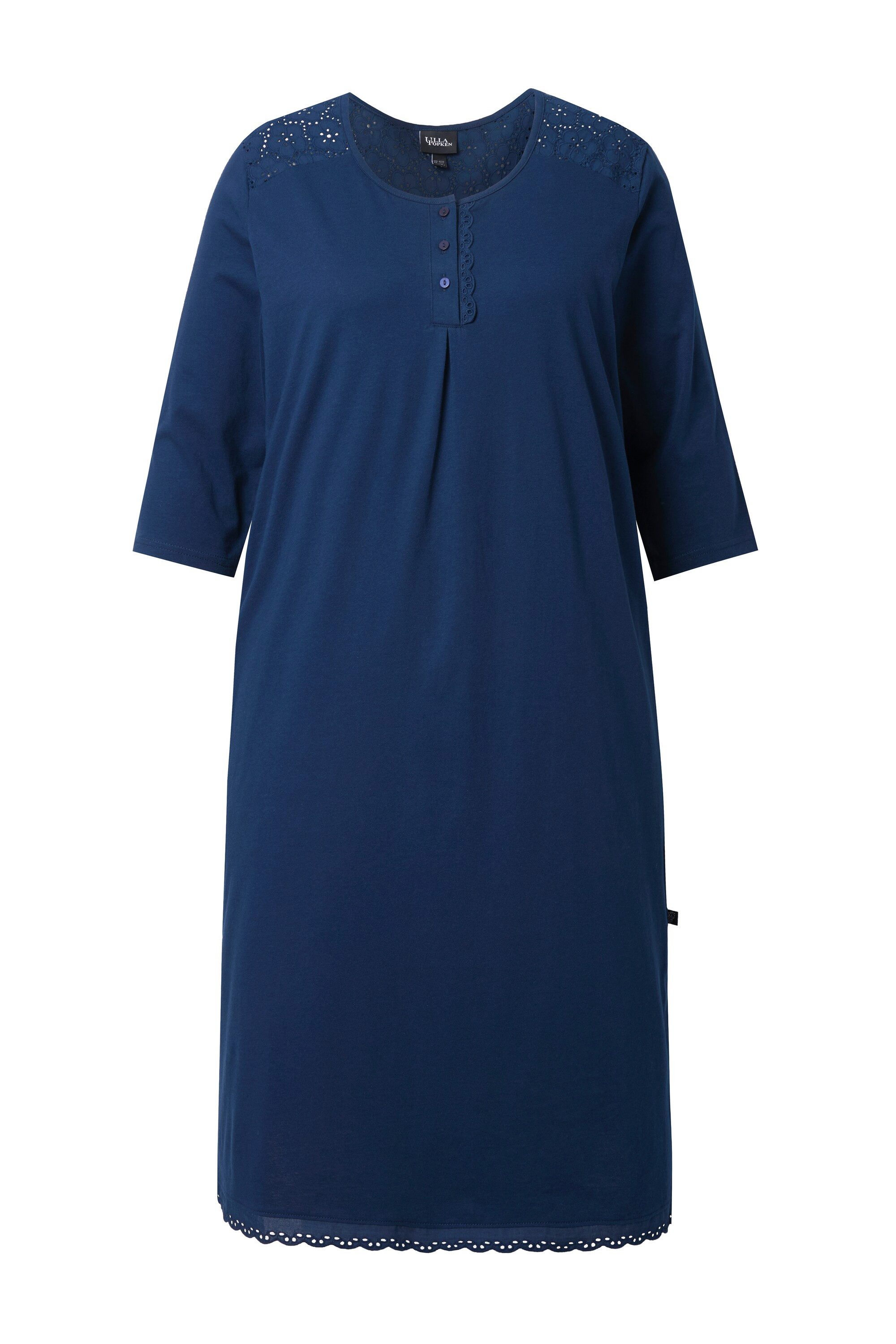 Ulla Popken Nachthemd Nachthemd Lochstickerei Zierfalte Rundhals 3/4-Arm günstig online kaufen