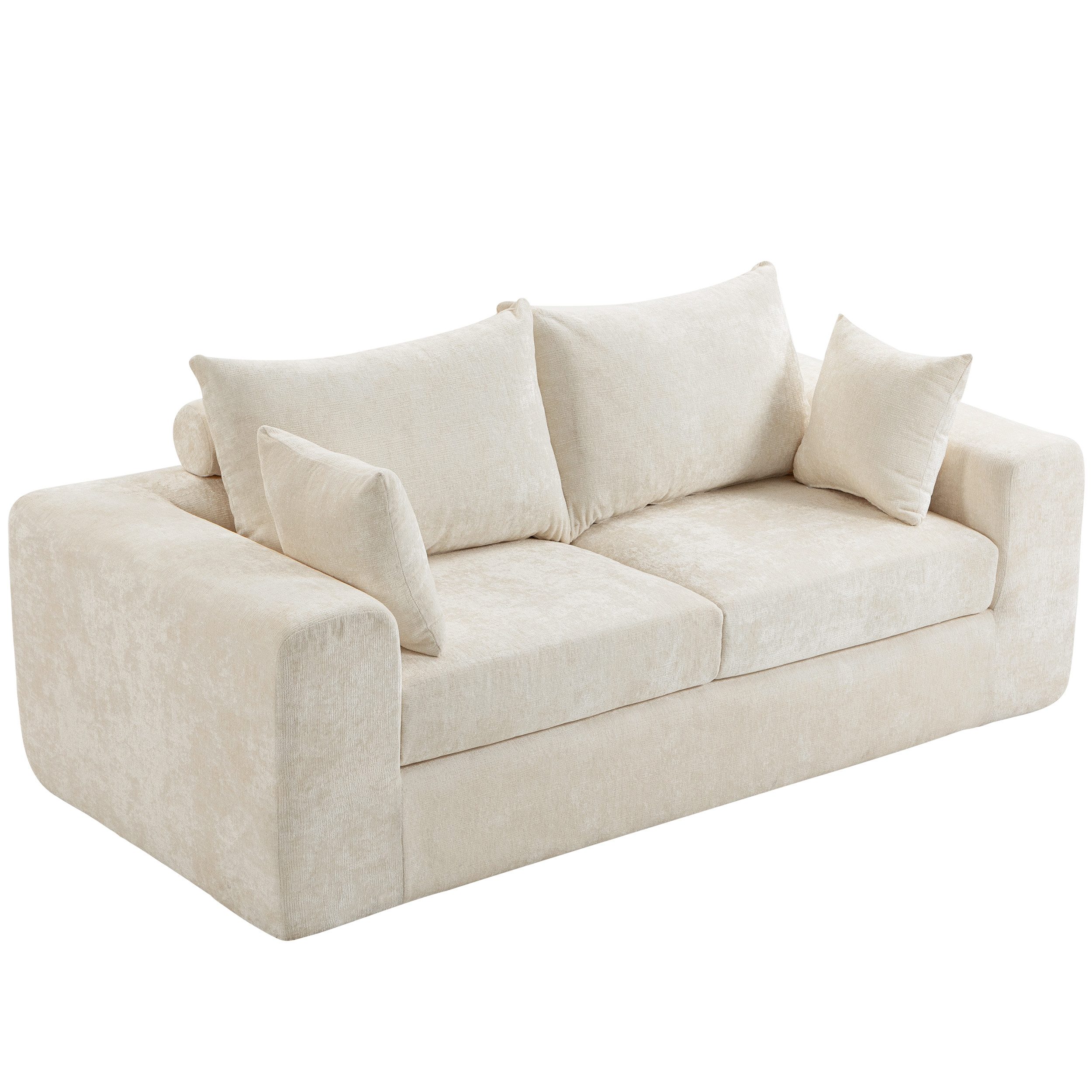 Sinaopus Schlafsofa 2-Sitzer Chenille Sofa mit Federpolsterung und Komfortkissen, Montagefreie Wohnzimmer-Couch mit weicher Schaumstoffpolsterung