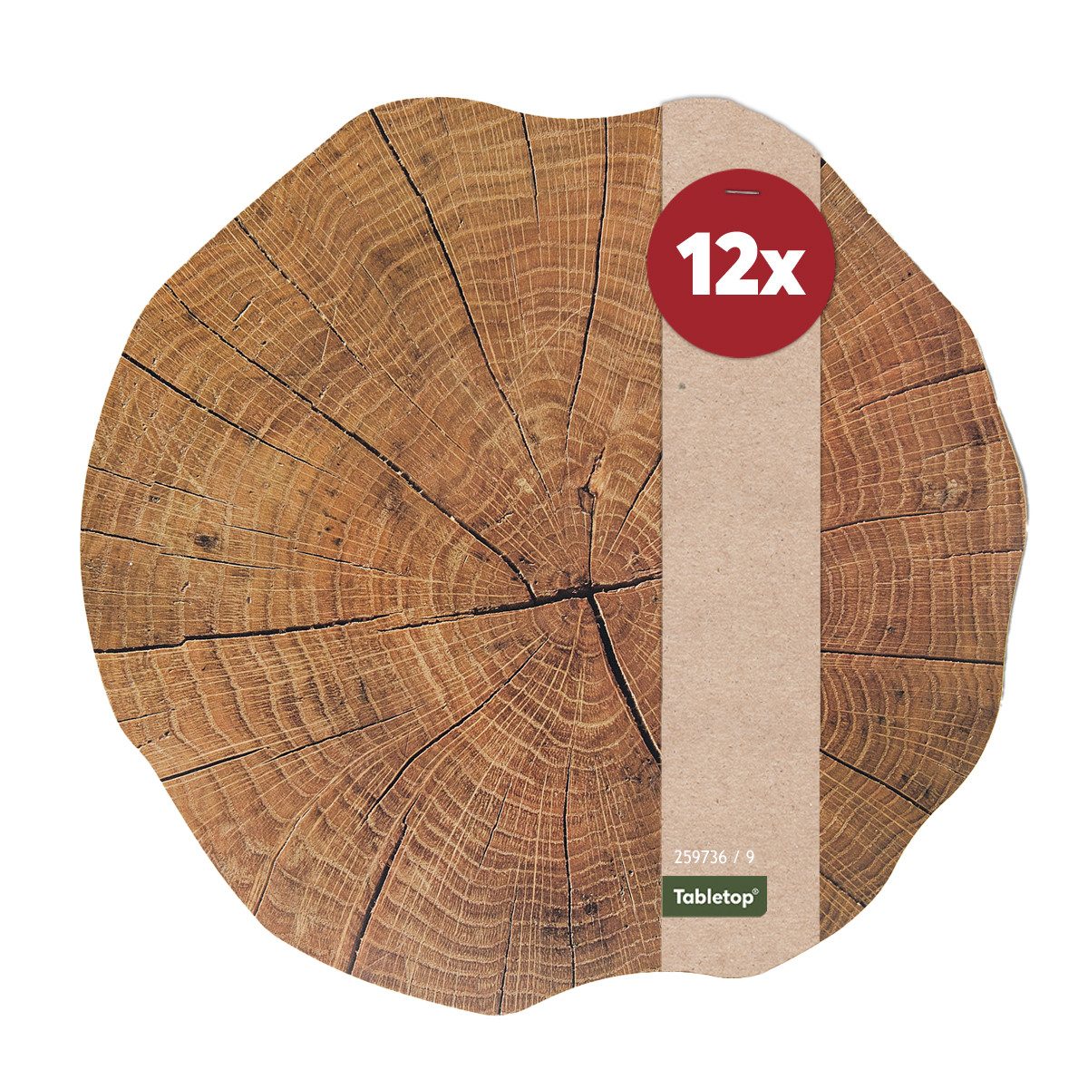 Platzset, Tischset Baumstamm Holzoptik rund Tischunterlage Tischdeko, matches21 HOME & HOBBY, (12-St), modernes Esstisch Platzdeckchen als abwaschbarer Tischuntersetzer