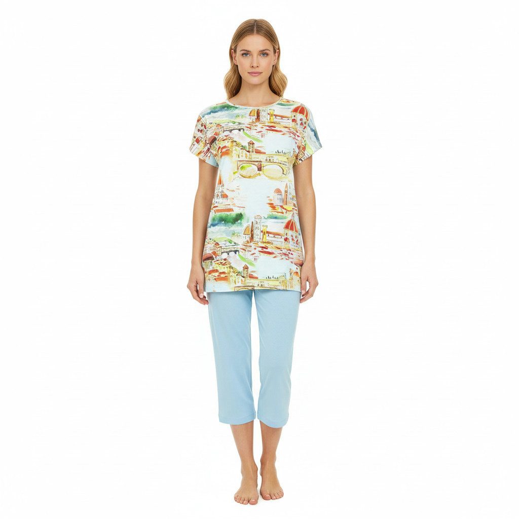 Ringella Pyjama - Schlafanzug mit Caprihose (2 tlg) 50% Baumwolle 50% Modal
