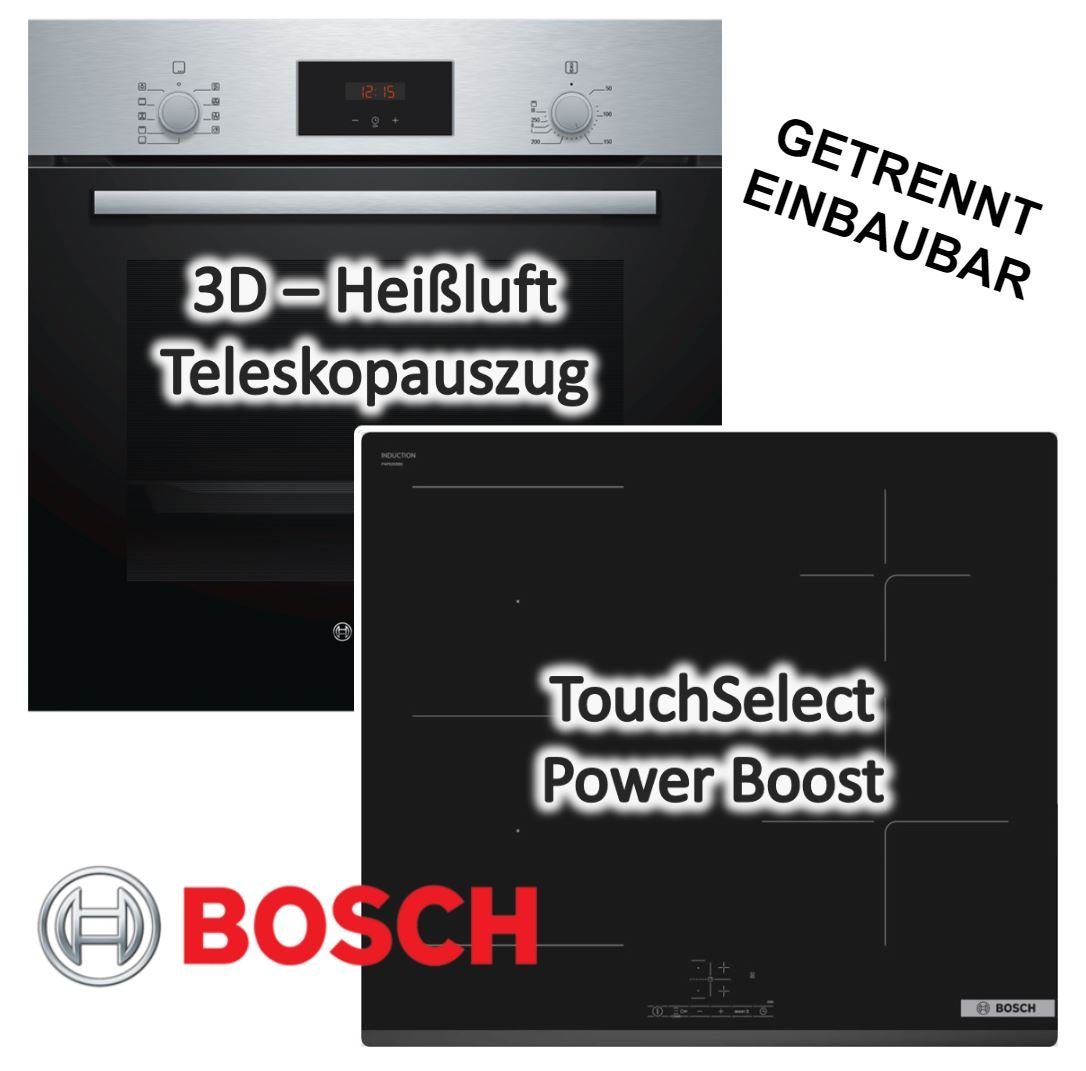 BOSCH BackofenSet EinbauBackofen mit Induktionskochfeld Ausschaltautomatik autark 60 cm