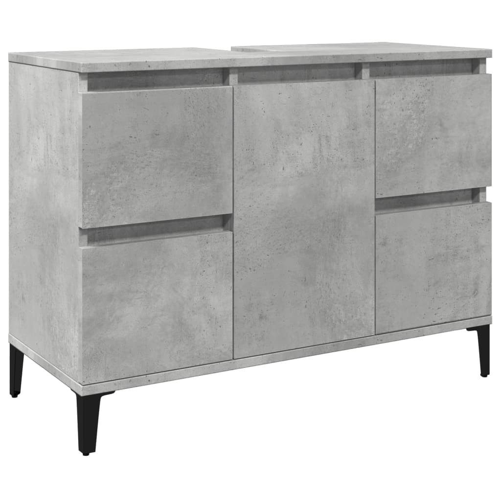furnicato Waschbeckenunterschrank Betongrau 80x33x60 cm aus Holzwerkstoff und (1-St) Badschränke mit vier Schubladen, Fach mit Tür und Wandhalterung