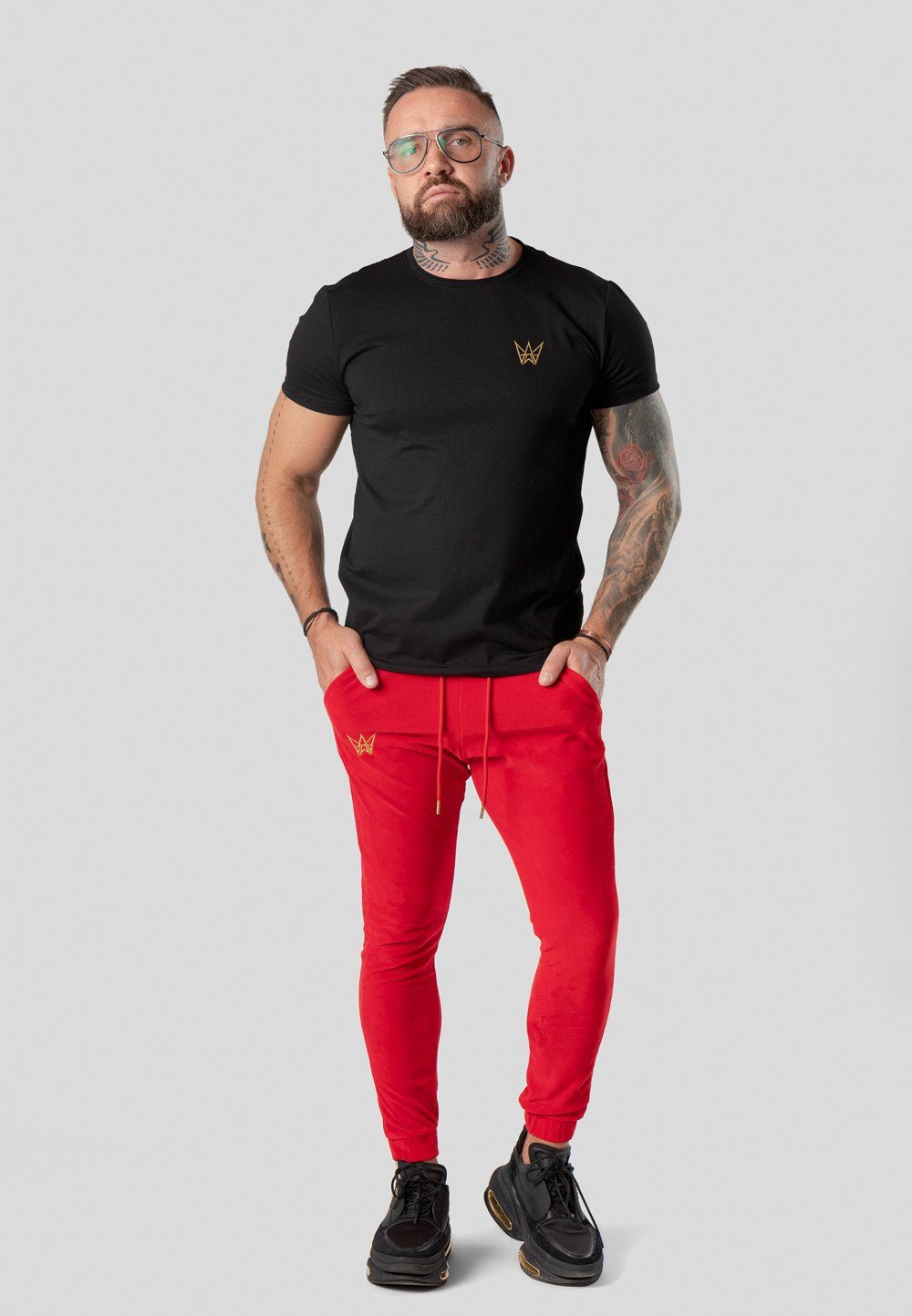 TRES AMIGOS T-Shirt Einfaches Slim Fit T-Shirt mit Logo Schwarz