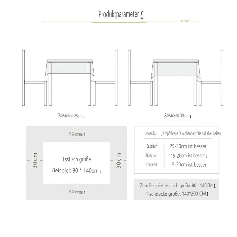 FELIXLEO Tischdecke Tischdecken für Esstisch Baumwolle 140x180cm Abdeckung Leinen Bankett