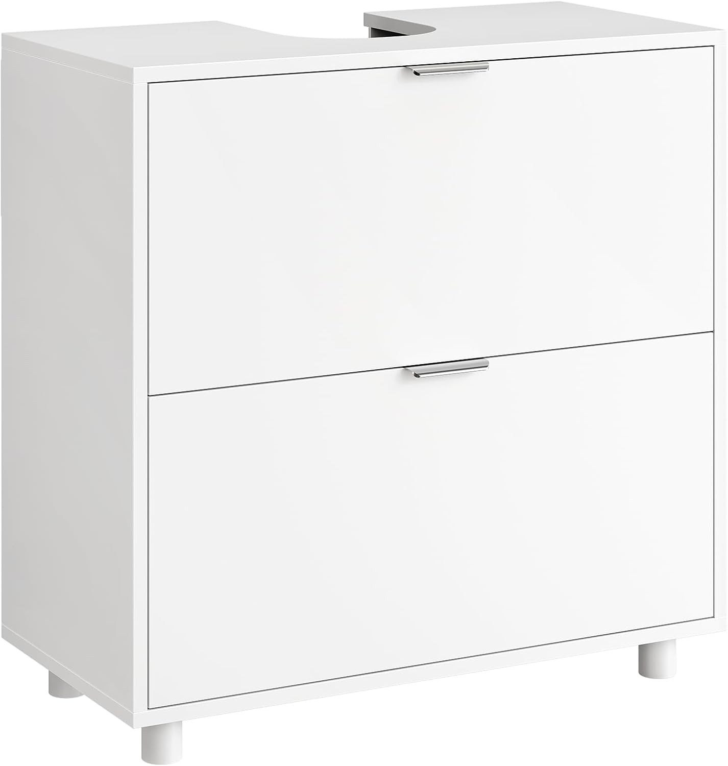 MSMASK Waschbeckenunterschrank Badezimmer Unterschrank Waschbecken mit 2 große Schubladen Badezimmerschrank mit Füßen, 30 x 60 x 60 cm, Weiß