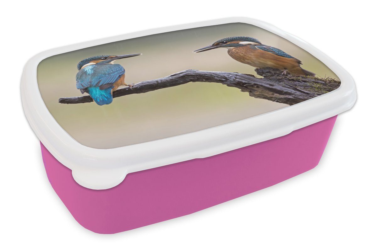 für - Lunchbox MuchoWow Kunststoff, - Eisvogel Brotdose (2-tlg), Kunststoff Erwachsene, Blau Snackbox, Mädchen, Kinder, Brotbox Orange, rosa