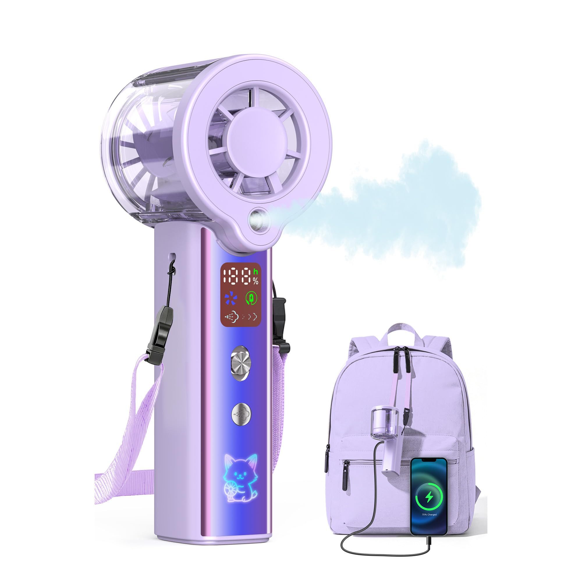 nsihing Handventilator Verbesserter, tragbarer und wiederaufladbarer Sprühnebel-Ventilator, Handventilator mit 4000-mAh-Akku und LED-Anzeige
