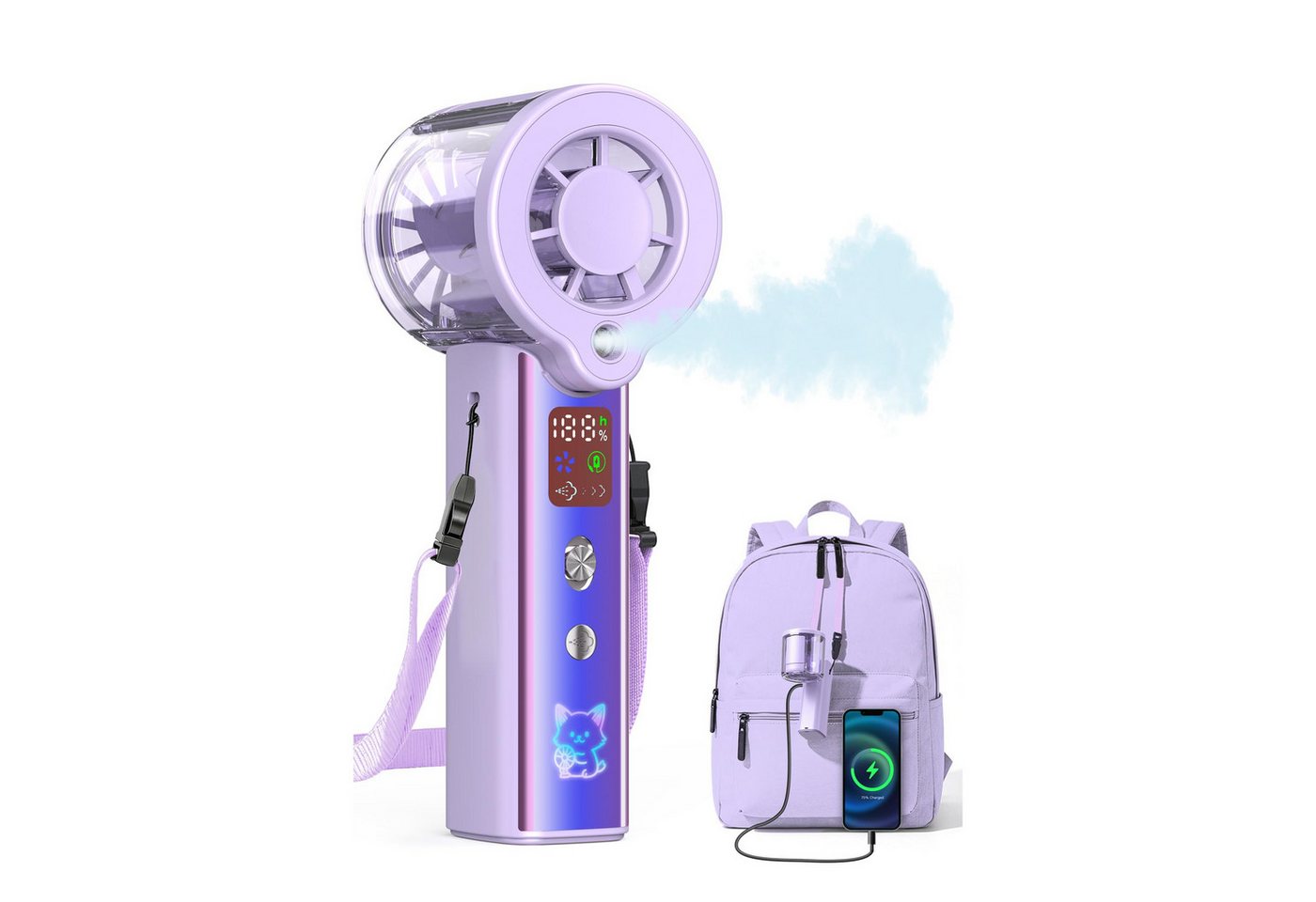nsihing Handventilator Verbesserter, tragbarer und wiederaufladbarer Sprühnebel-Ventilator, Handventilator mit 4000-mAh-Akku und LED-Anzeige