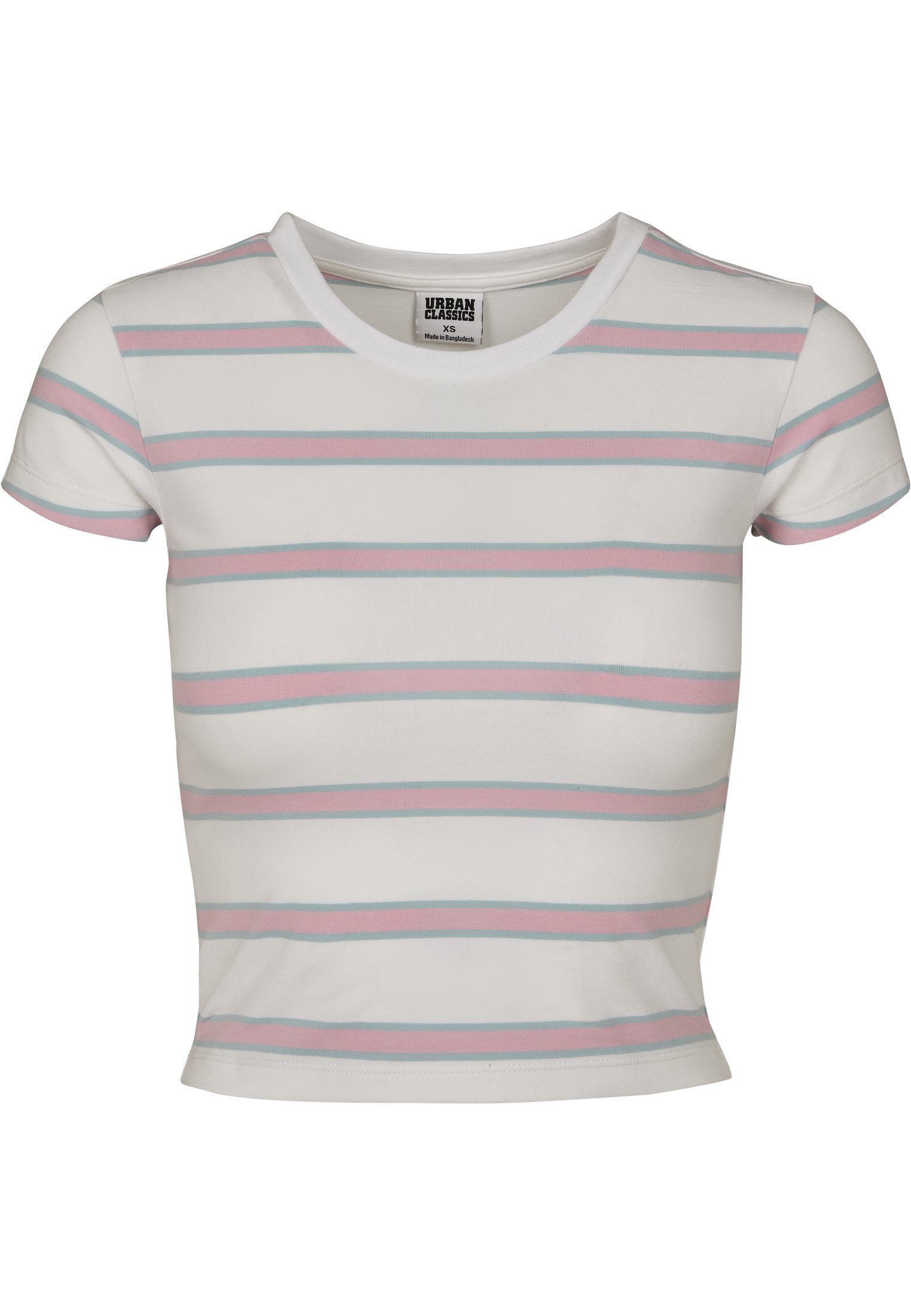Cropped Stripe Tee Strandshirt Ladies CLASSICS white/girlypink URBAN (1-tlg) Damen