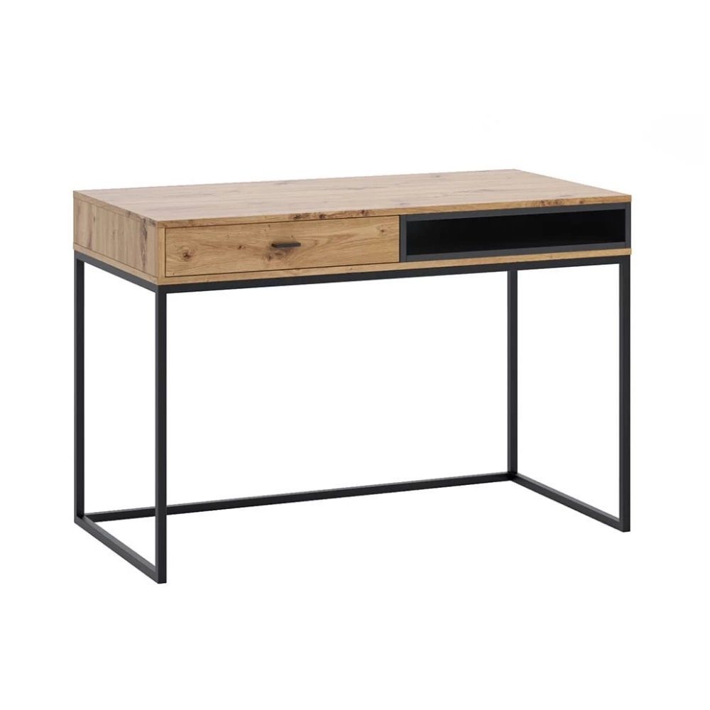 Furnix Schreibtisch RELIO PC-Tisch Arbeitsplatz Scandi-Design, mit Schublade, Ablage, B120 x H80,5 x T60 cm Artisan/Schwarz