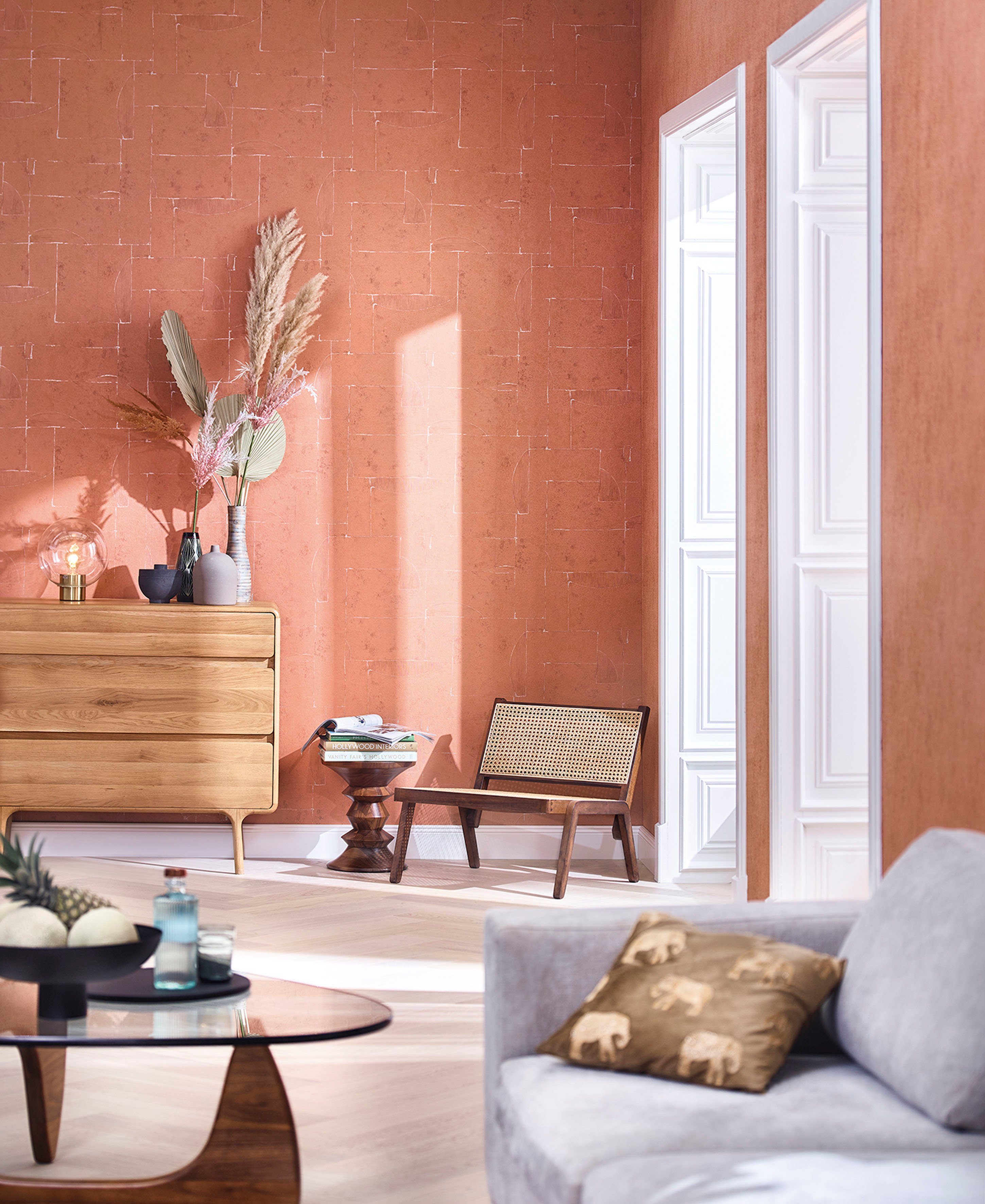 Küche Kunst Ground, Vliestapete Vliestapete Marburg Schlafzimmer Wohnzimmer geprägt, orange moderne für