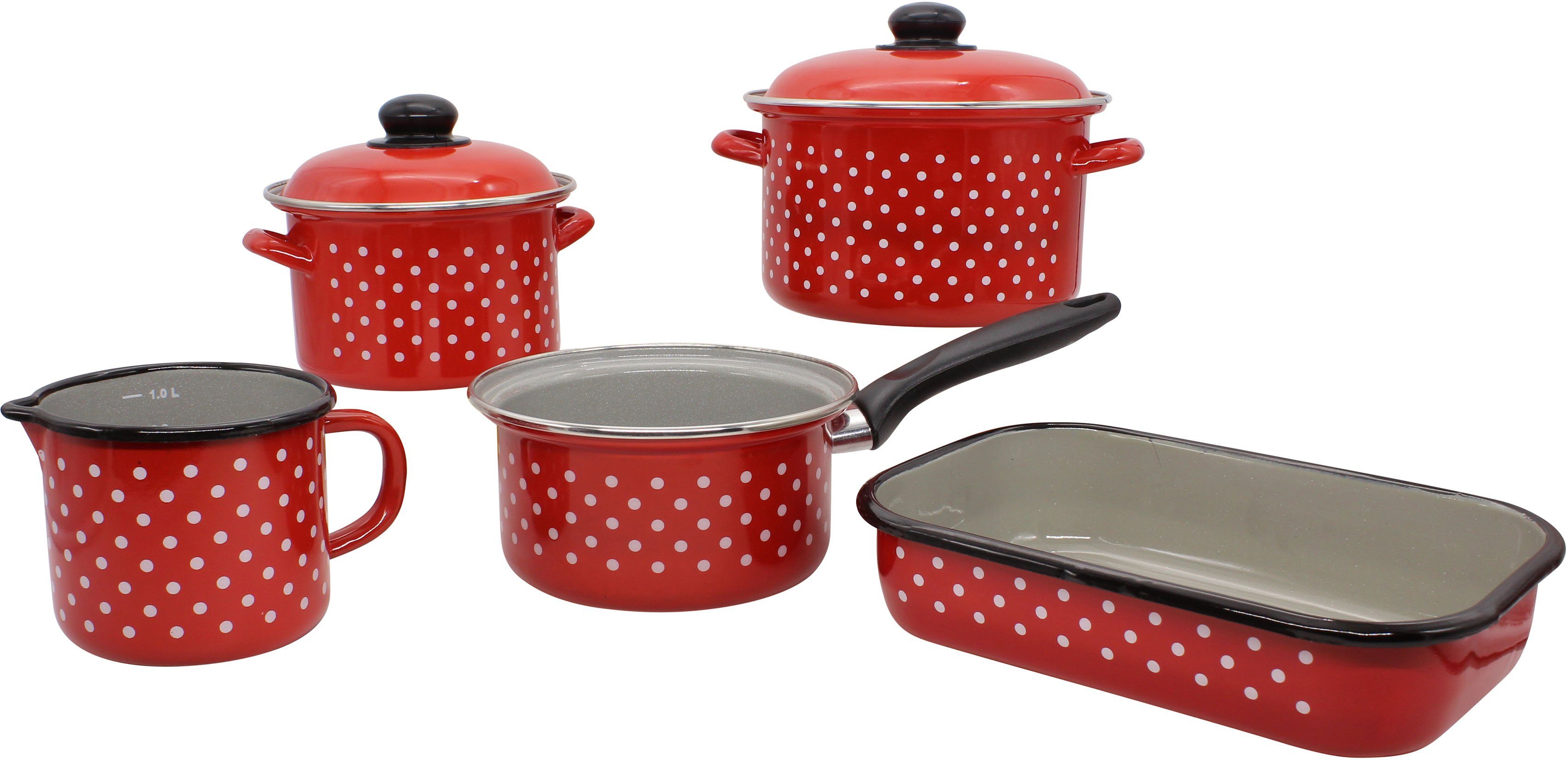 Krüger Topf-Set incl. emailliertes Italia, Vierkantpfanne, (Set, Induktion 7-tlg), rot Stahlblech