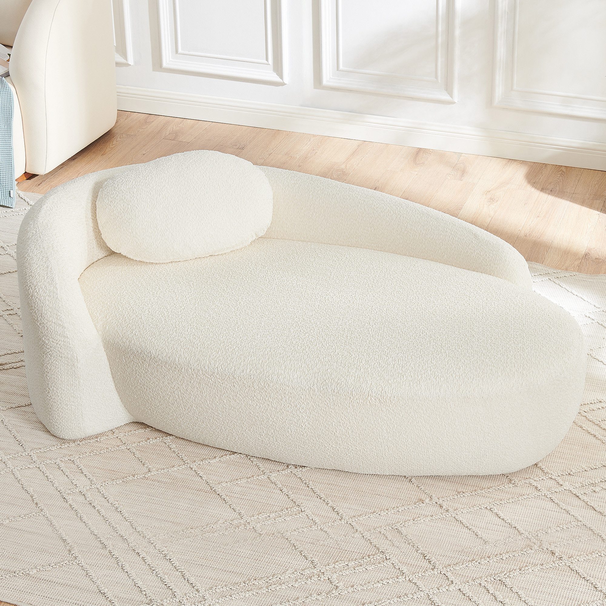 Celya Sofa Minimalistisches Teddyfleece-Sofa mit abgerundetem Design, weich gepolsterte Couch mit Kissen