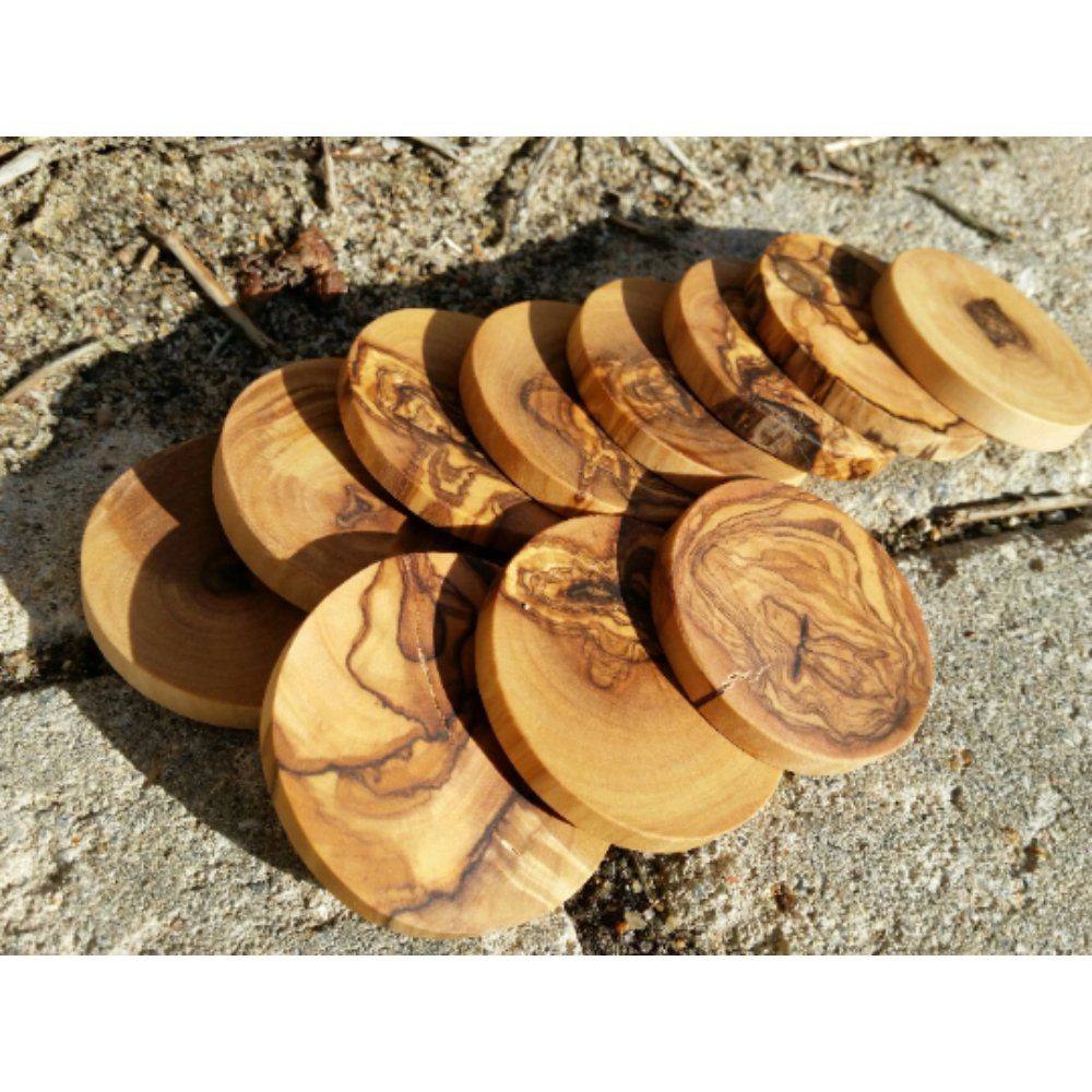 Olivenholz-erleben Bastelnaturmaterial 10er Set Runde Holzscheiben ca. Ø 4 cm, (10-tlg), mit schöner Maserung zur Herstellung von z. B. Schmuck
