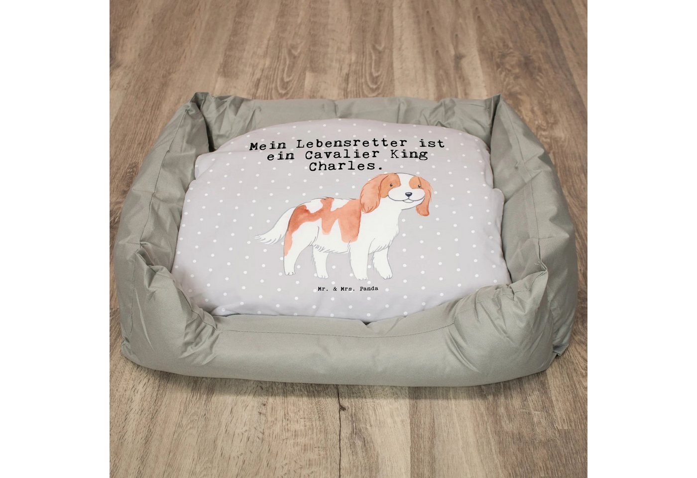 Thumbnail - Mr. & Mrs. Panda Tierbett Cavalier King Charles Spaniel Lebensretter - Grau Pastell - Geschenk, Kuschelig warm