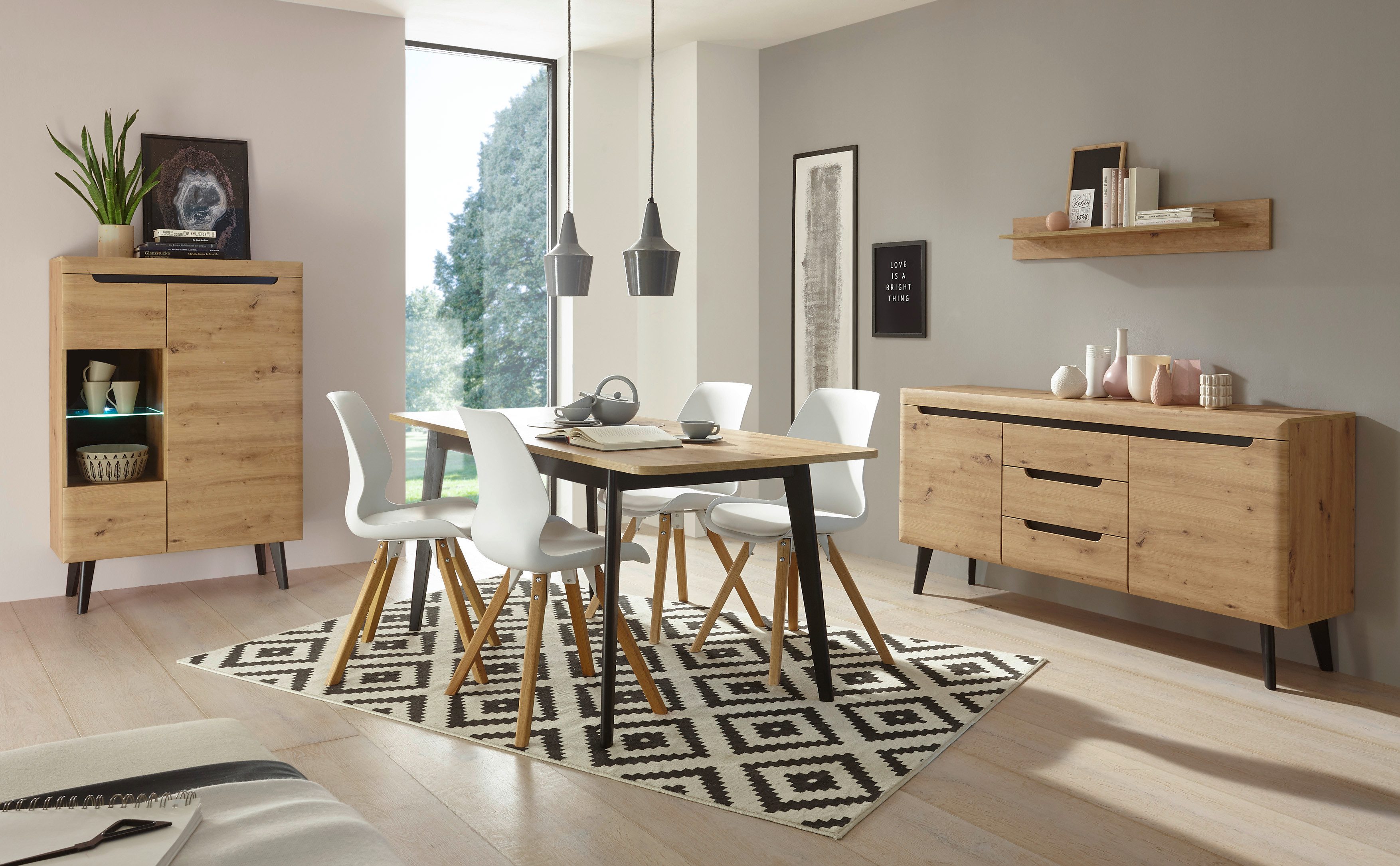 99rooms Esszimmer-Set Tasania, (Set (4-St), Esszimmerset), mit viel Stauraum, wahlweise mit LED-Beleuchtung