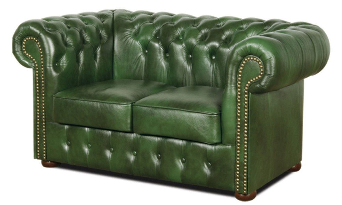 Casa Padrino Chesterfield-Sofa Chesterfield Echtleder 2er Sofa Grün 160 x 90 x H. 78 cm - Luxus Kollektion