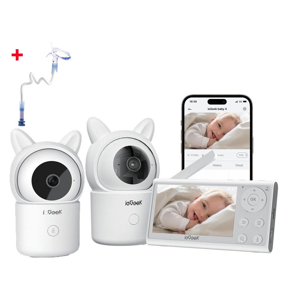 Video-Babyphone 4.3 Zoll Babyphone mit 2 Kameras WLAN Video Babyfon mit App,Halterung