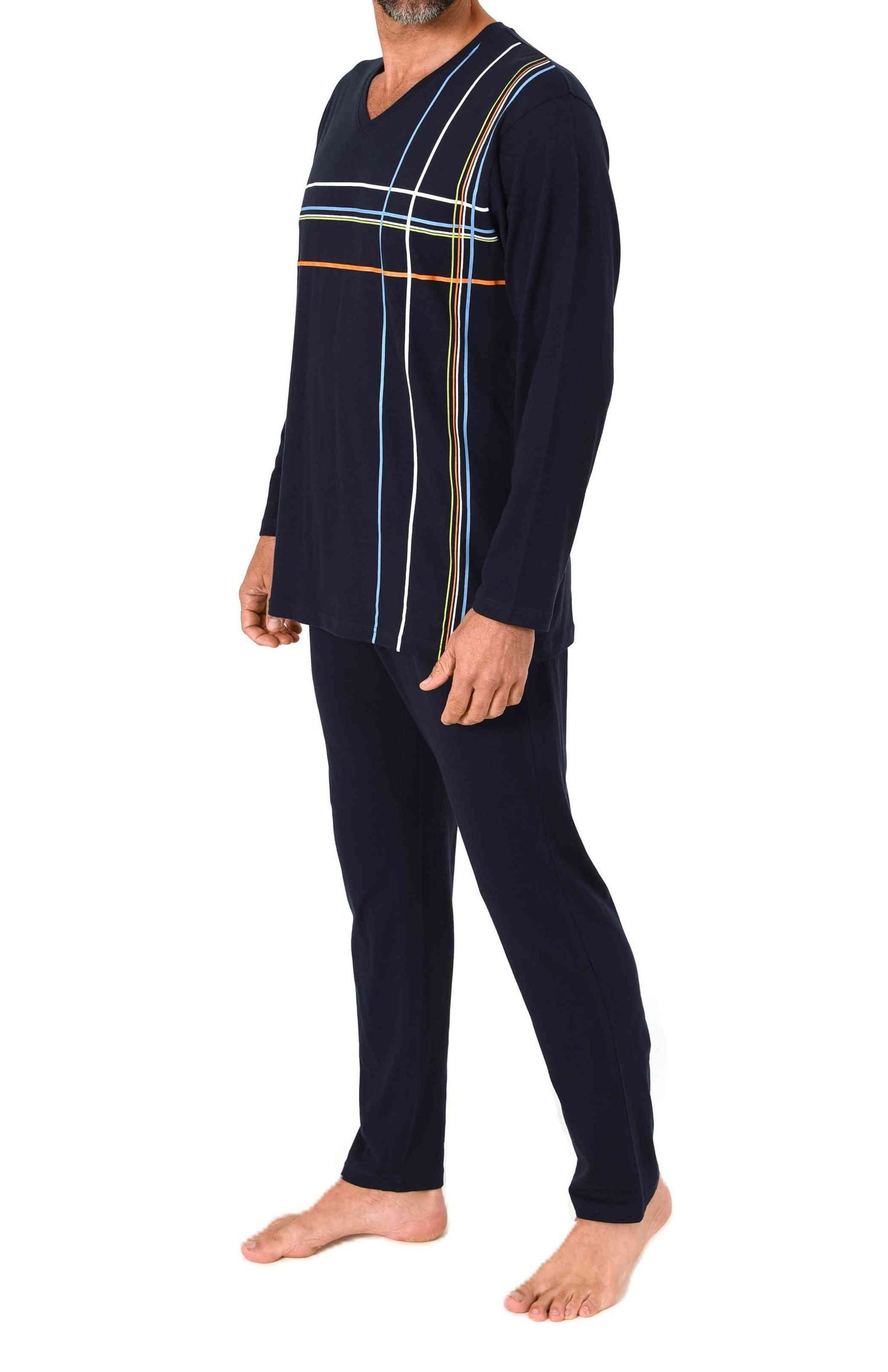Normann Pyjama Normann Herren langarm Schlafanzug mit Frontprint in zeitloser Optik – Bild 2 von 4