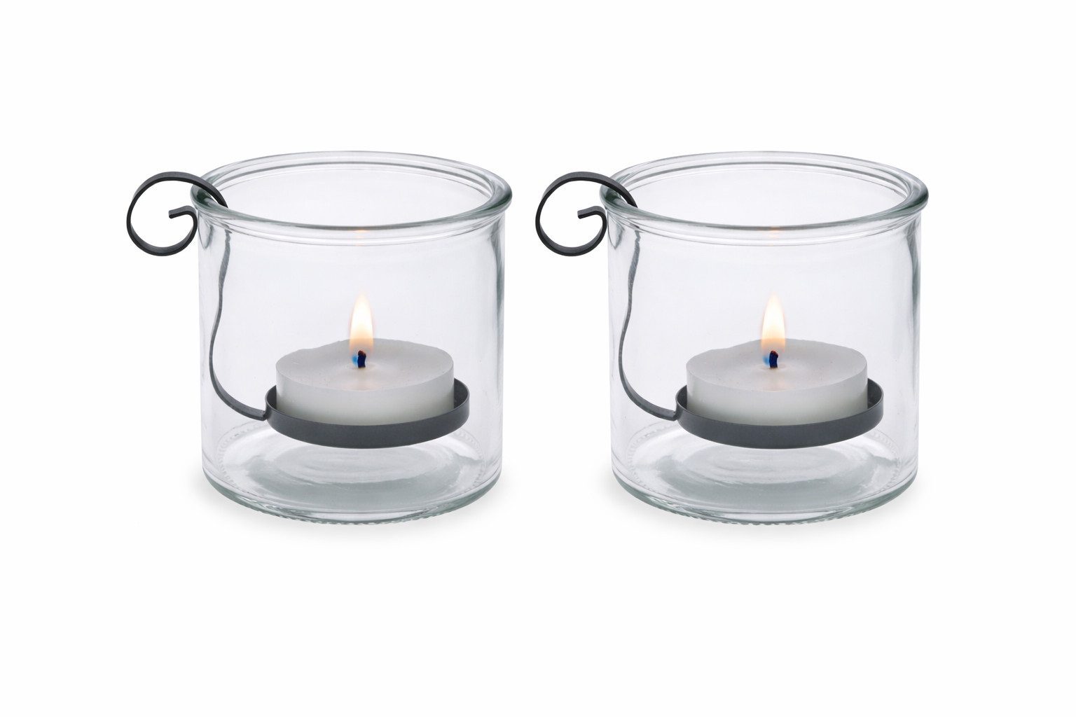 finehomegarden Windlicht 2x Teelichtglas klar Kerzenhalter H10cm + H12cm Teelichthalter Deko (Set, 2 St., 2 Gläser / 2 Einsätze), mit herausnehmbarer Halterung Metall für Teelicht 2Größen wählbar