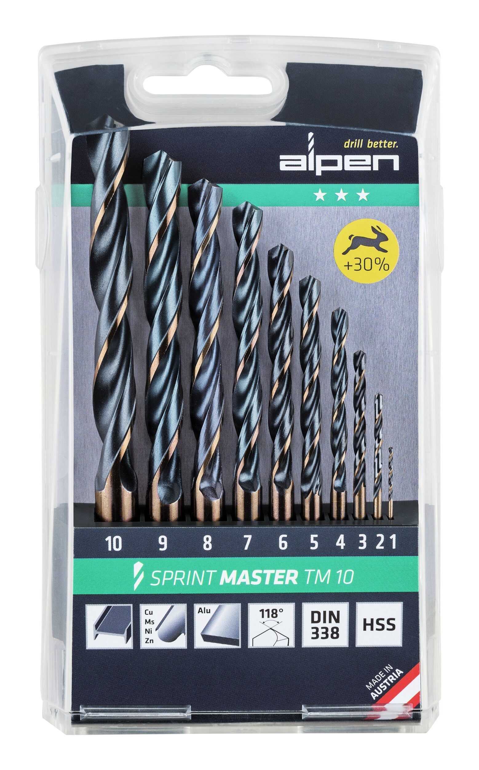 Alpen Holzbohrer, Spiralbohrer D338N HSS 1-10 - 1 mm stg