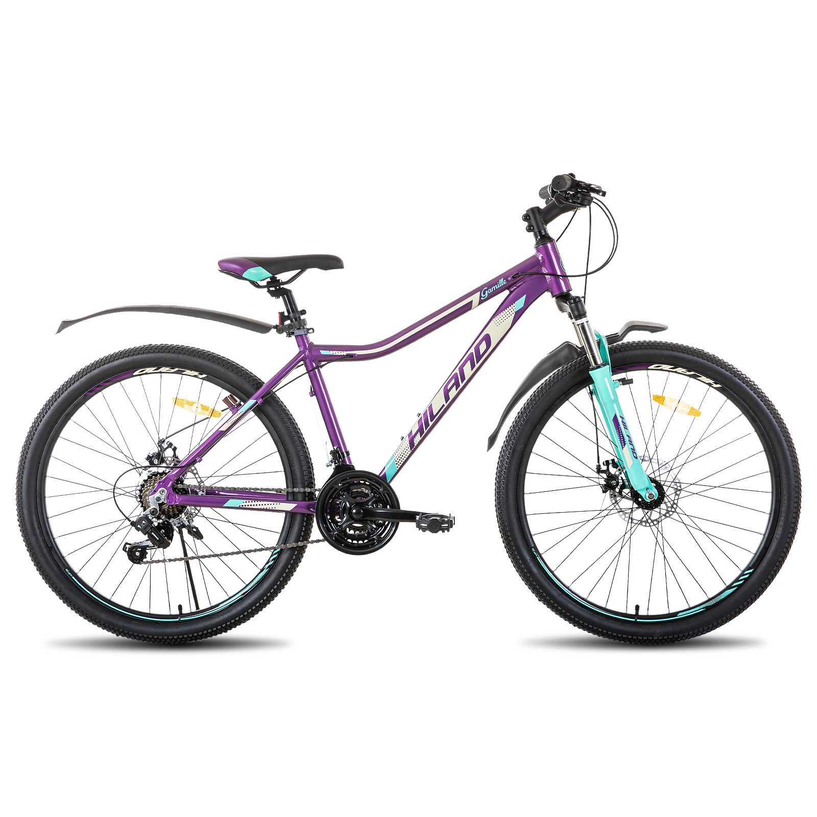 HILAND Mountainbike 26/27,5 Zoll Leichtgewichtiges bike für Frauen Ideal für alle Terrains, 21-Gang mit Lock-Out-Federgabel Dual-Scheibenbremsen, Aluminium-Rahmen