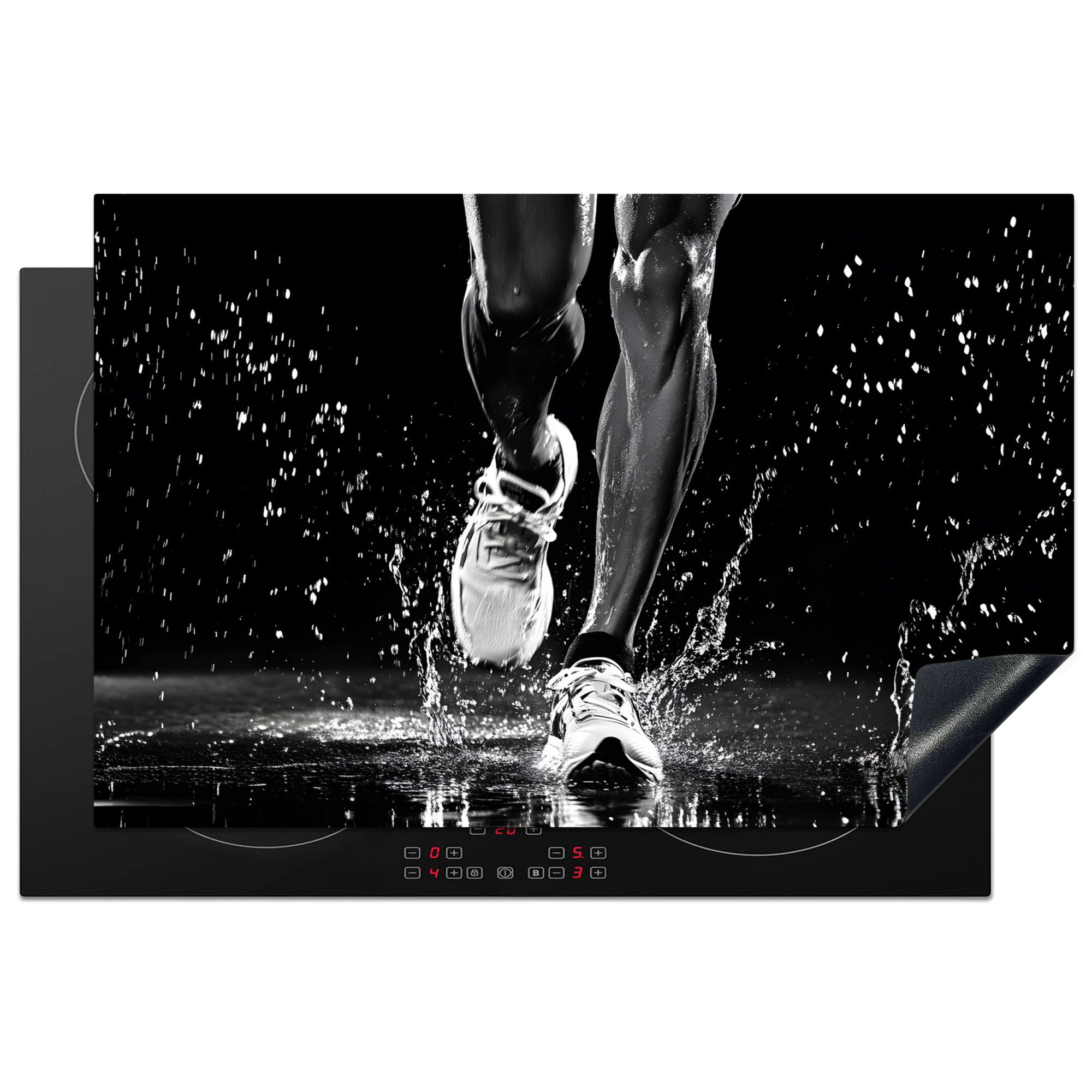 MuchoWow Herd-Abdeckplatte Laufschuhe - Laufen - Drops - Schwarz, Vinyl, (1 tlg), Küche Herdabdeckplatte Ceranfeld, Küchengeräte, 81.6x52.7 cm