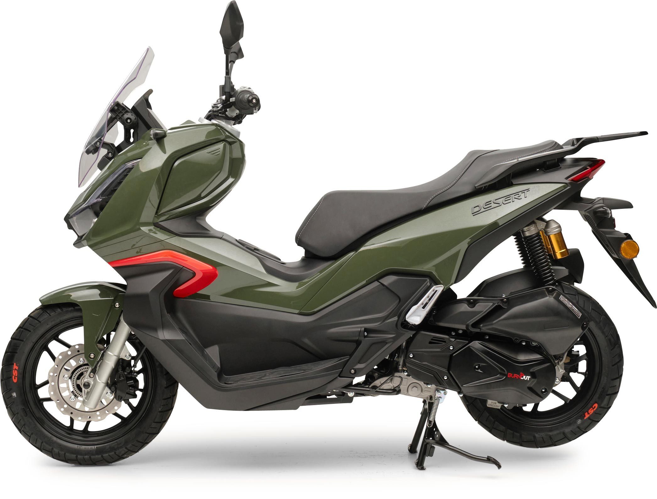 Burnout Motorroller QS125 ADV Grün, 125 ccm, 99 km/h, Euro 5, LED Beleuchtung, Digitales 7 Zoll TFT Tacho, Windschild verstellbar