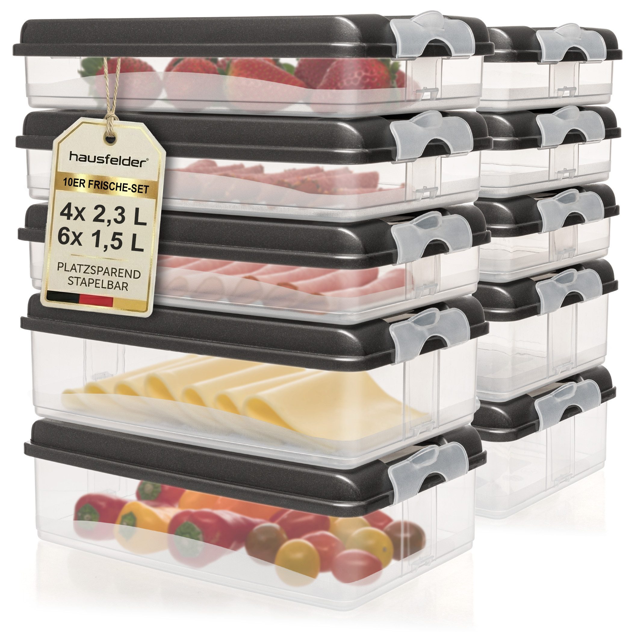 Hausfelder Frischhaltedose Aufschnittdosen für Kühlschrank, Wurst Aufbewahrung mit Deckel, Kunststoff, (Set, 20-tlg., 6x flach, 4x hoch), Kühlschrank Organizer, BPA-frei, stapelbar