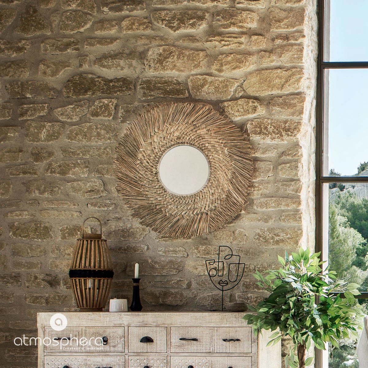 Atmosphera Créateur d'intérieur Dekospiegel Dekospiegel rund, Seegras, Ø 80 cm – Bild 4 von 5