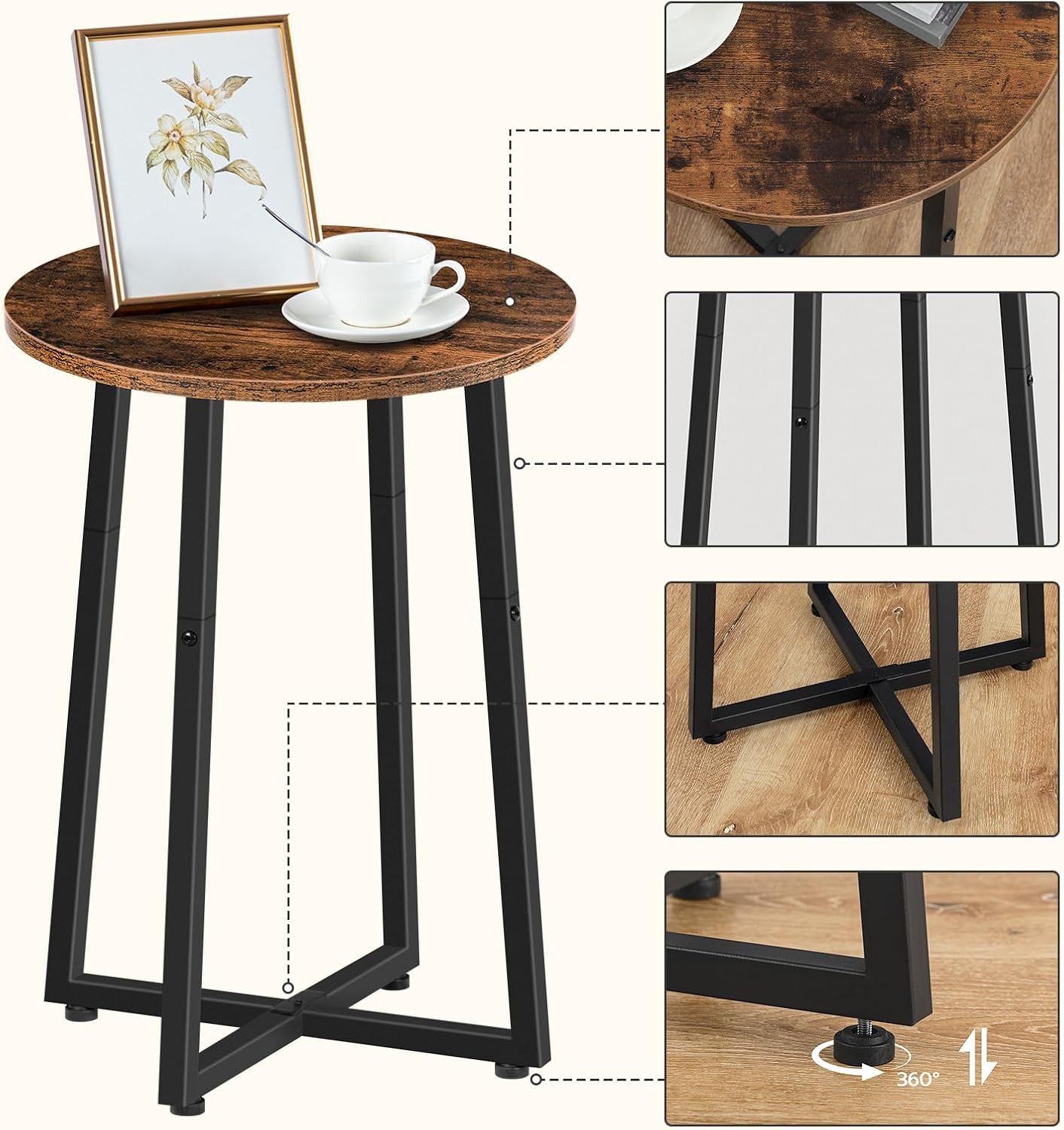 Hoobro Beistelltisch Couchtisch rund 40x55 cm (Nachttisch aus Holz und Meta günstig online kaufen