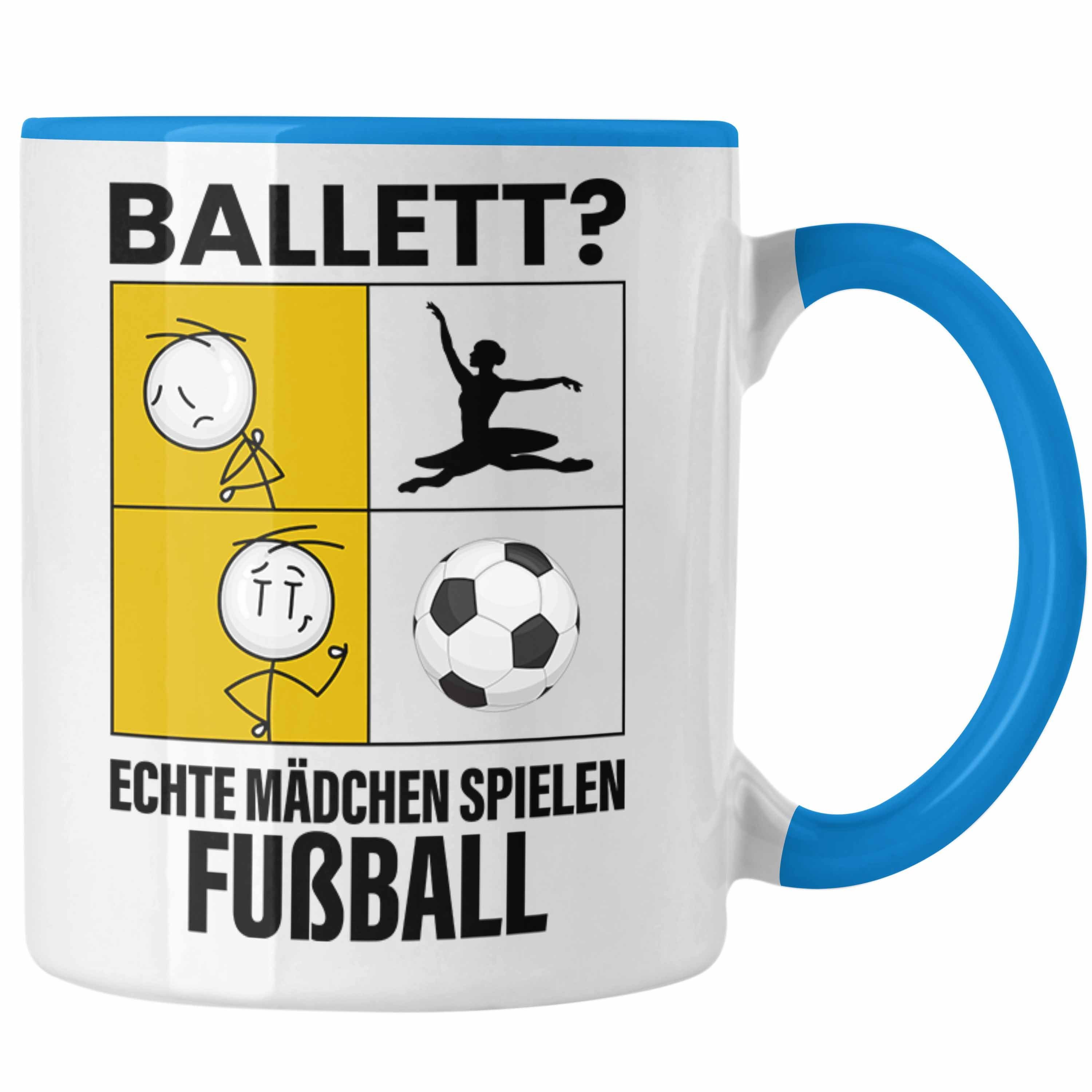 Trendation Tasse Fußball Mädchen Tasse Sport Geschenk Frauen Echte Mädchen Spielen Fuss Blau | Teetassen