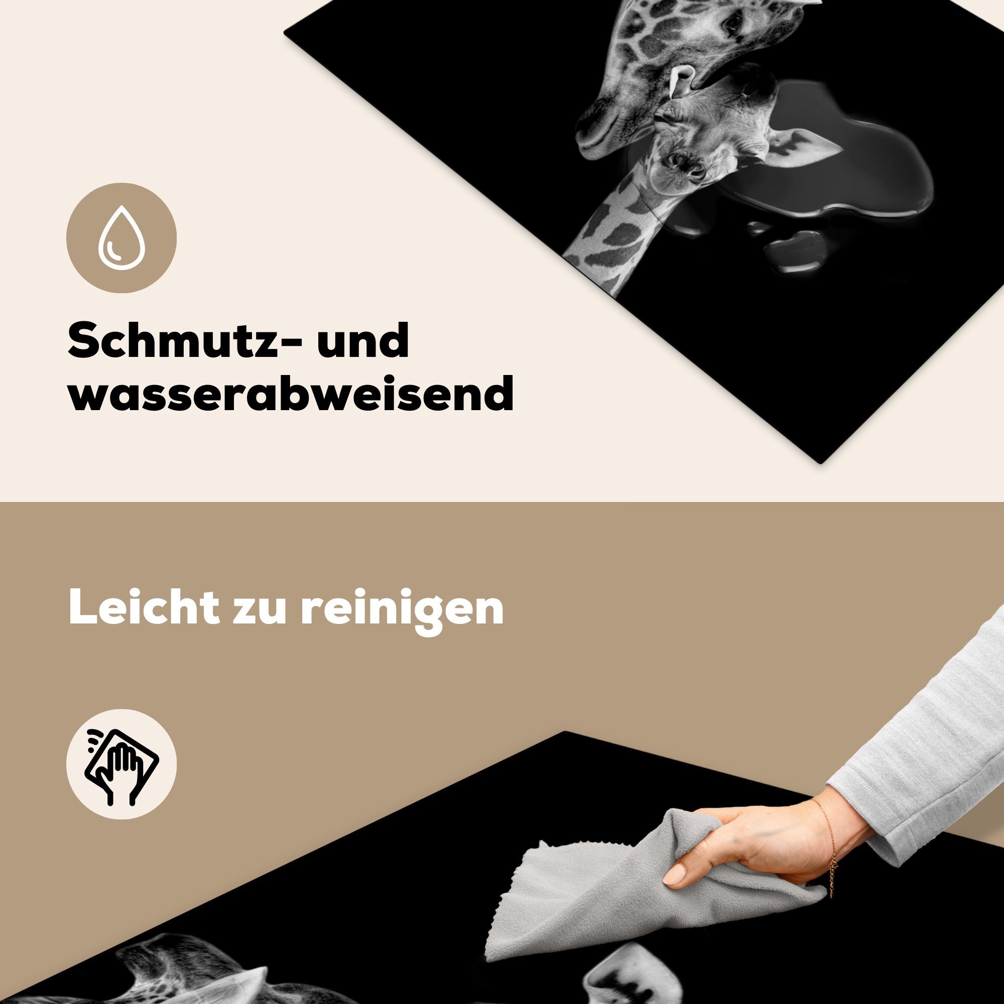 Weiß, küche - - cm, Vinyl, Schwarz Porträt für MuchoWow Herdblende-/Abdeckplatte tlg), - - (1 Ceranfeldabdeckung, Giraffe 81x52 Arbeitsplatte Tiere