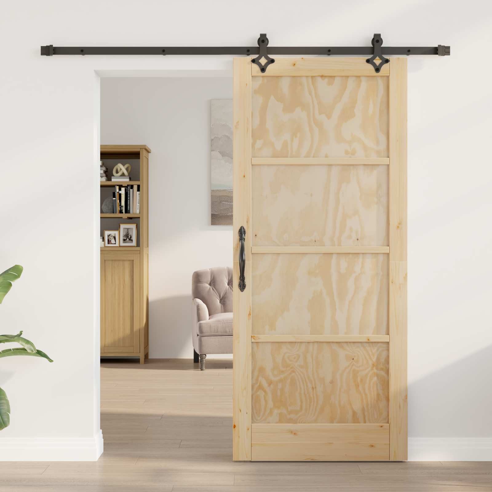 vidaXL Haustür Schiebetür Natürlich und Schwarz 86 x 198,5 cm (1-St)