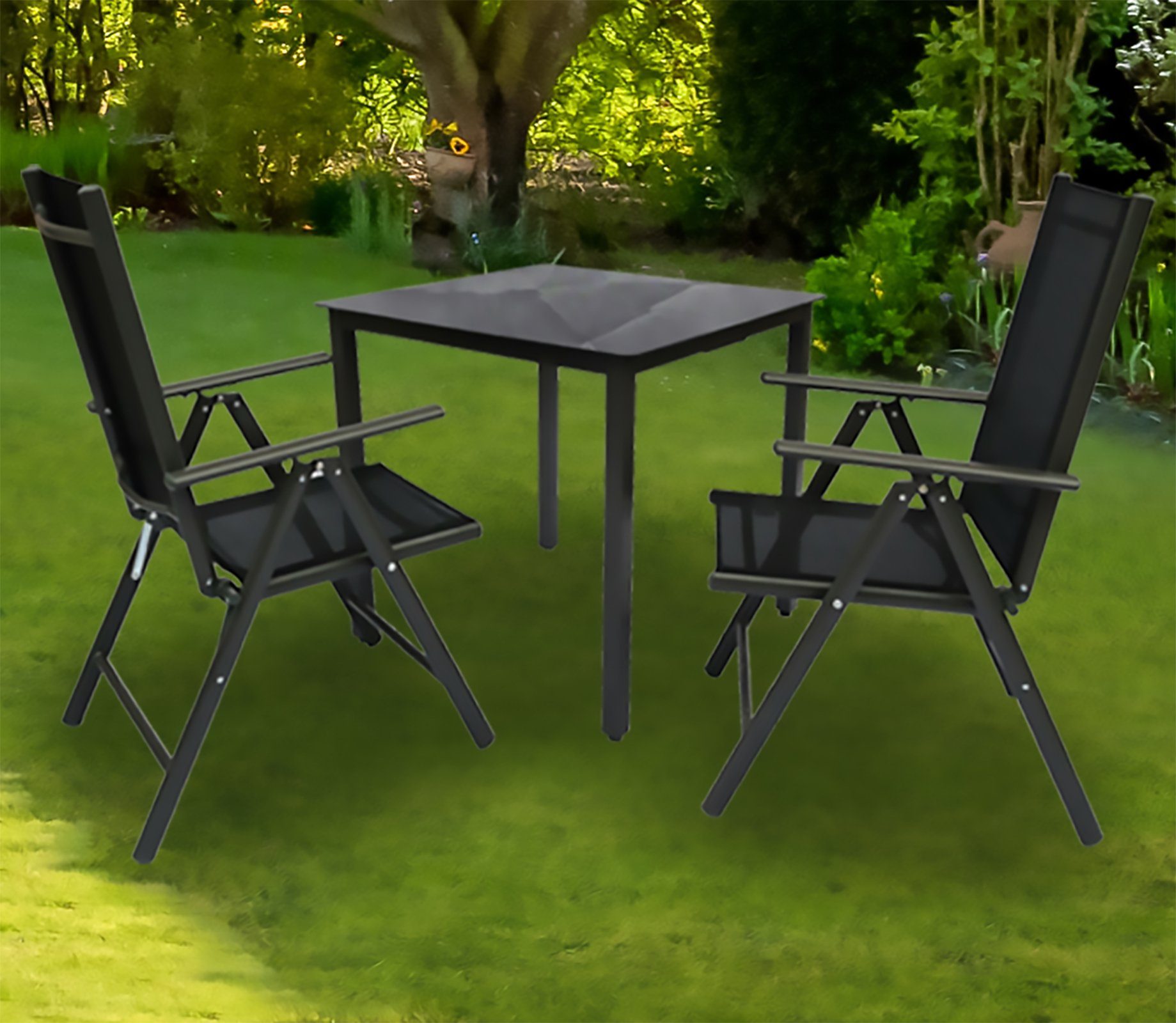 VCM GartenEssgruppe Alu Glas Gartenset Sitzgruppe Tisch Stühle 80 SW