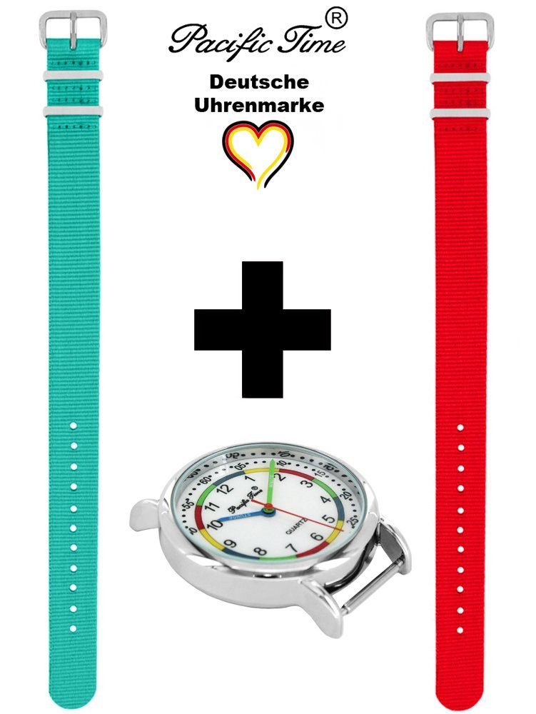 Set Versand Gratis Kinder und Lernuhr Armbanduhr Match First Time Mix Wechselarmband, rot türkis Design Pacific Quarzuhr und -