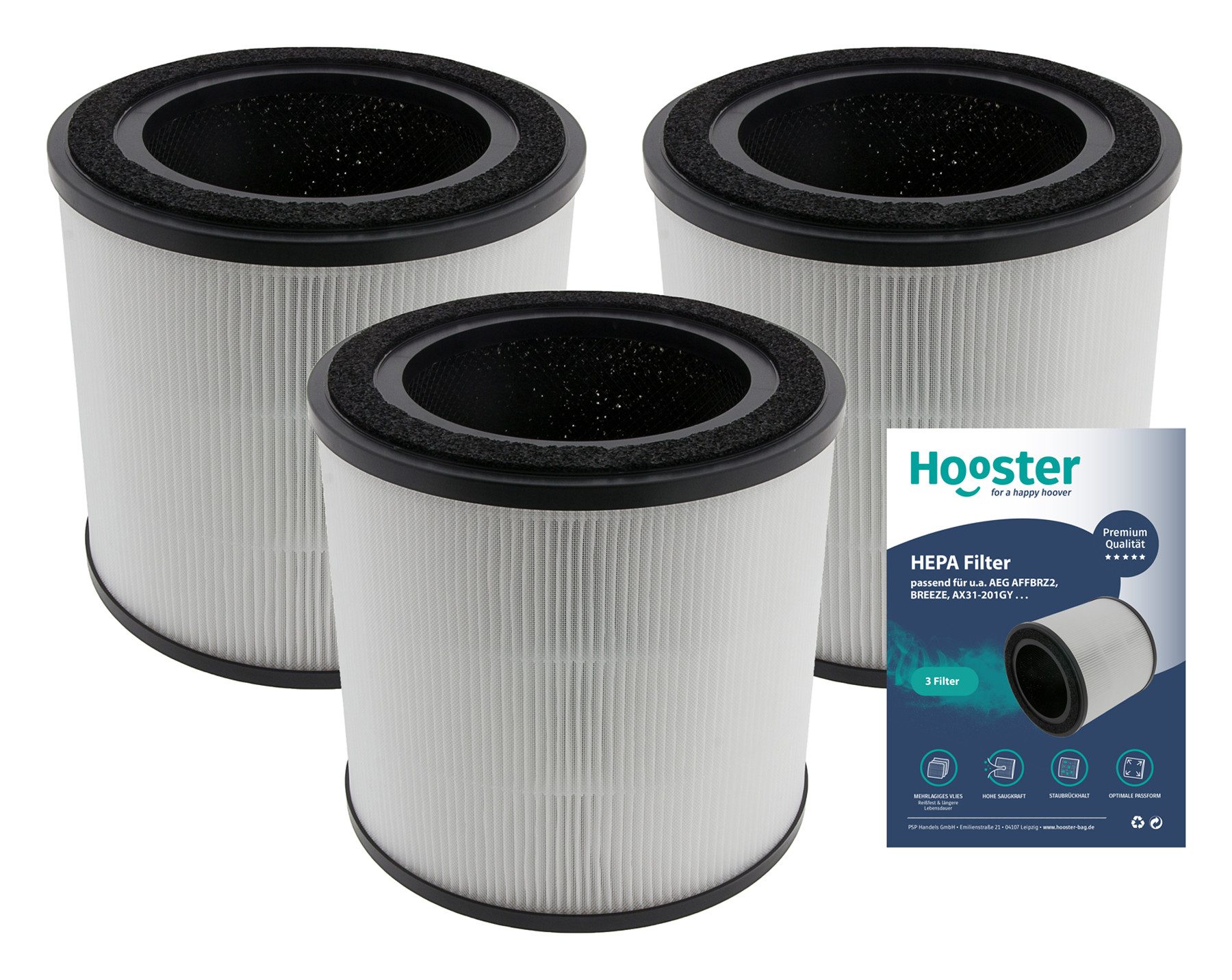 Hooster Luftfilter 3er Set kompatibel mit AEG AX31-201GY Luftreiniger, Ersatz für den AEG AFFBRZ2 BREEZE Luftfilter