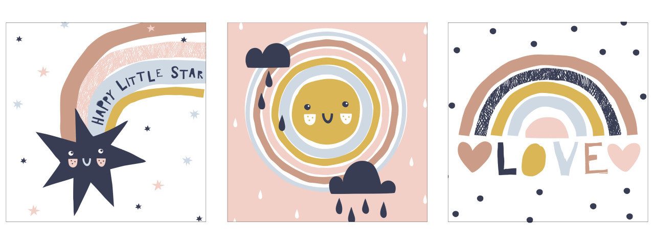 The Wall - the art of framing AG Wandbild Keilrahmenbild Happy Star 25 x 25 cm 3 Stück, Sprüche