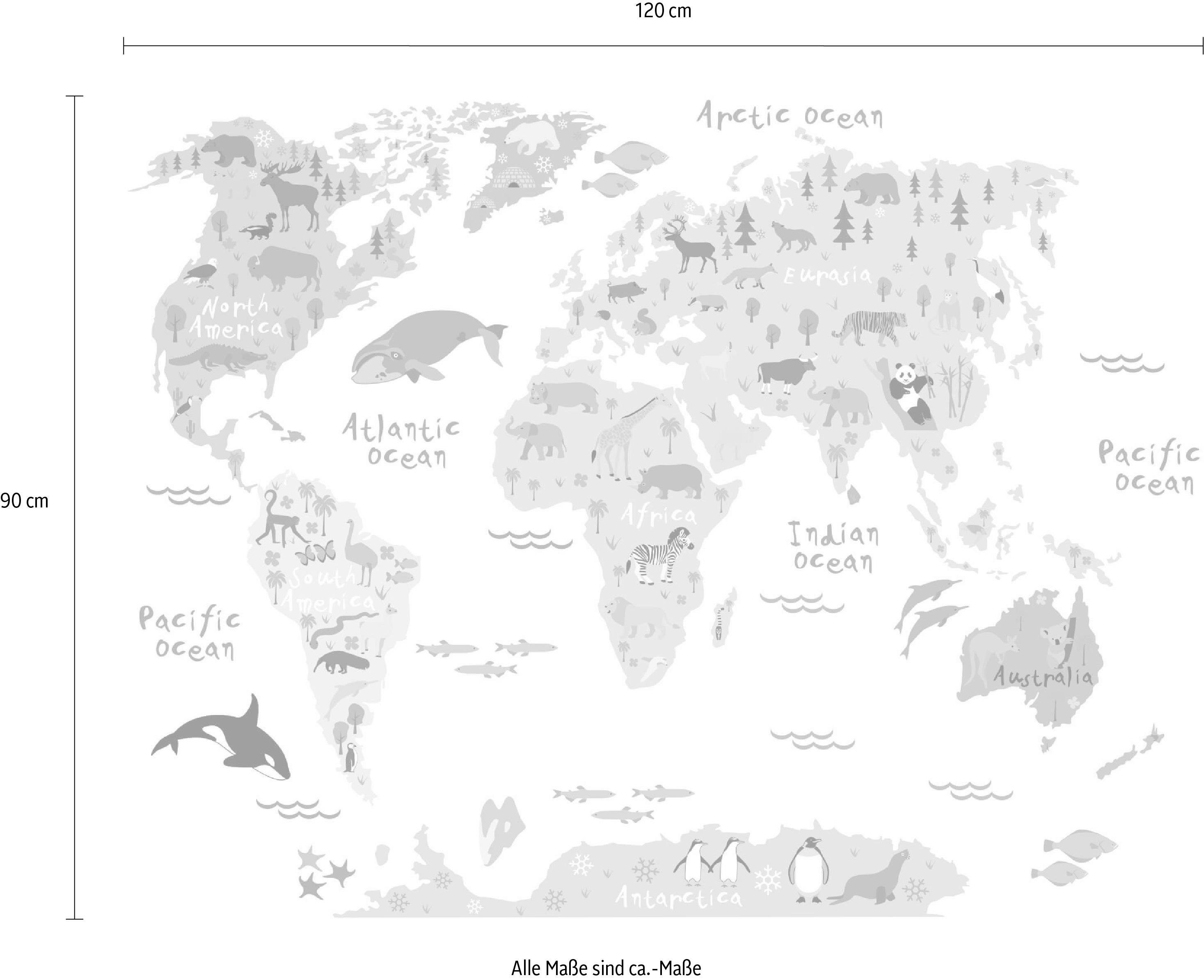 Weltkarte Wandtattoo tierische Wall-Art