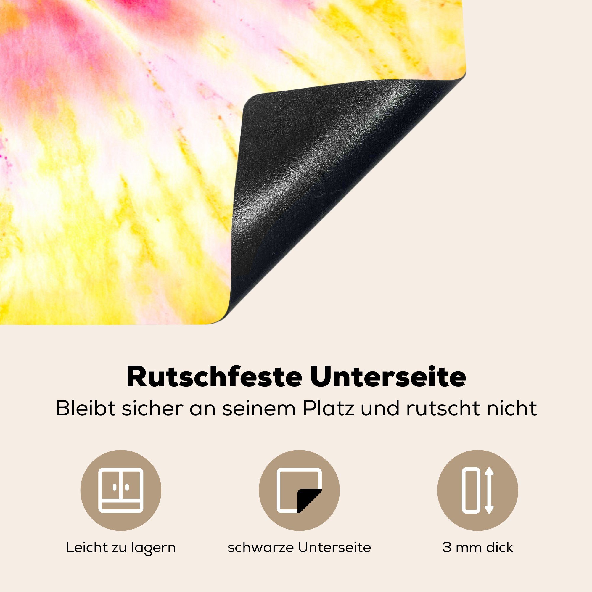 MuchoWow tlg), die Herdblende-/Abdeckplatte Gelb, Vinyl, Induktionskochfeld 81x52 für küche, (1 Krawattenfärbung Ceranfeldabdeckung cm, Schutz - - Lila