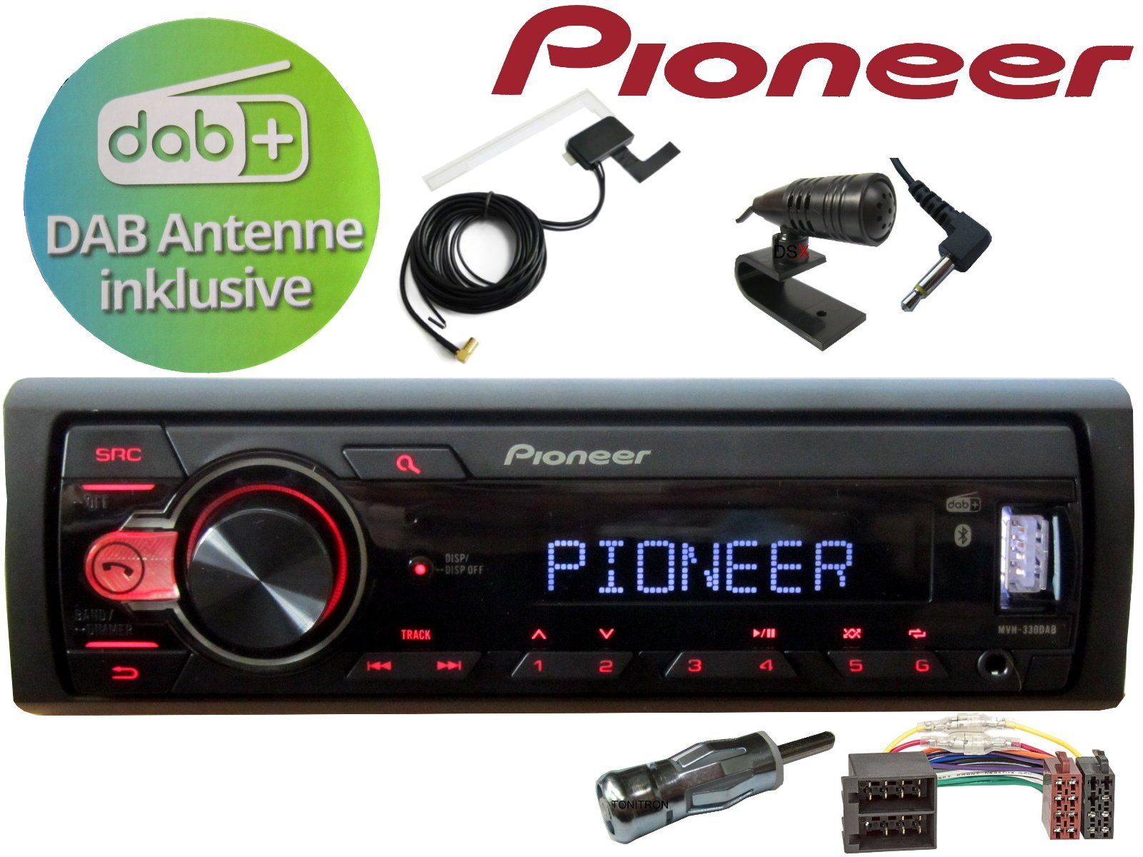 DSX PIONEER Bluetooth USB Radio passend für Peugeot 206 / 206CC 98-06 +  DAB+ Antenne Autoradio (Digitalradio (DAB), UKW, Bluetooth, USB, 50,00 W)