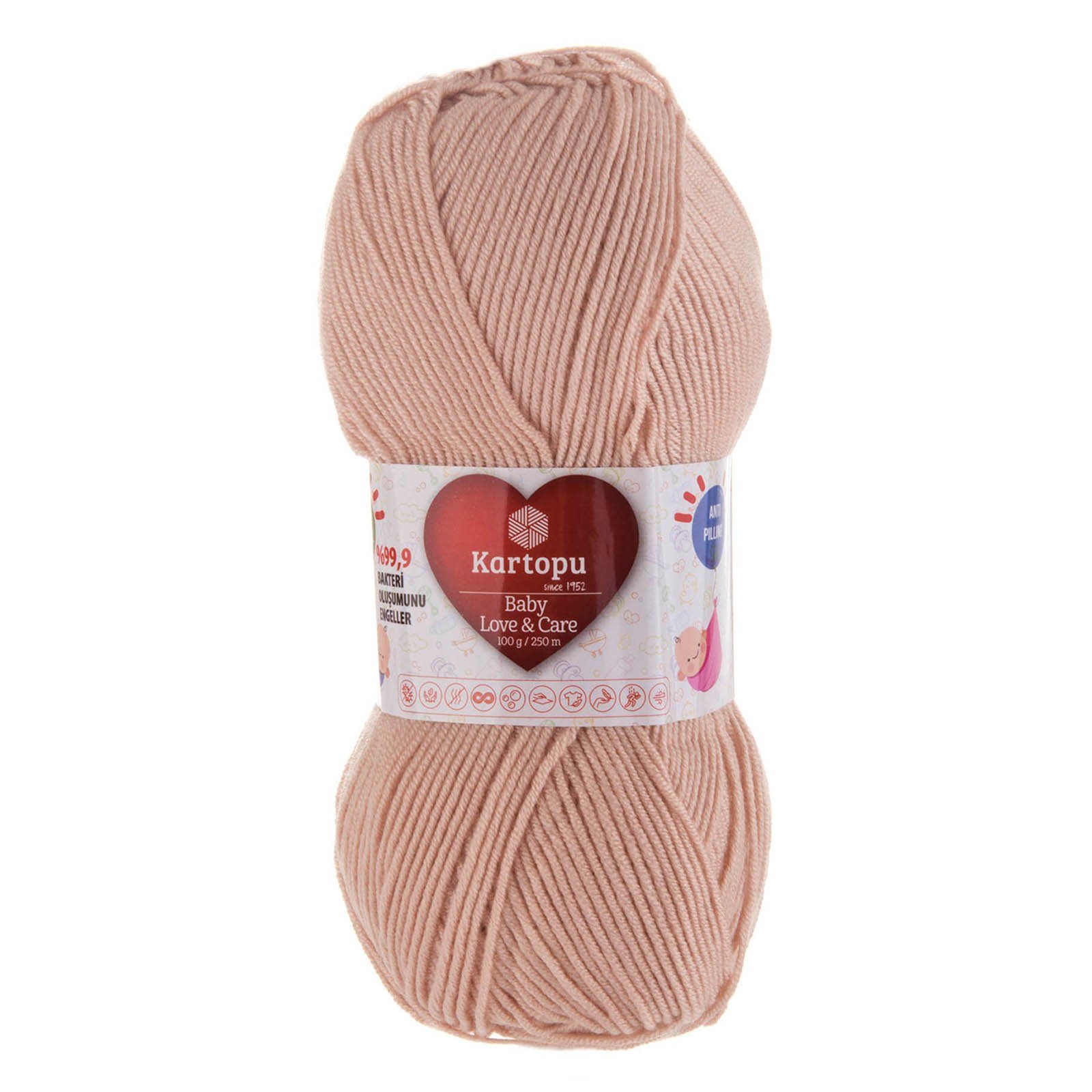 Kartopu 5 x 100g Strickgarn Kartopu Baby Love and Care Häkelwolle, 250 m, K1873 altrosa